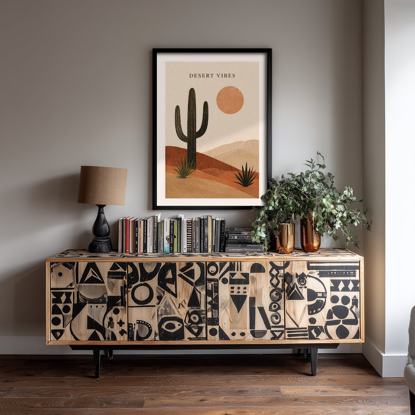 Desert Vibes Art Print - Boho Cactus Poster - Saguaro Desert Illustration - Terracotta Wall Art V1 2/3