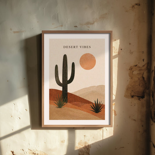 Desert Vibes Art Print - Boho Cactus Poster - Saguaro Desert Illustration - Terracotta Wall Art V1 2/3