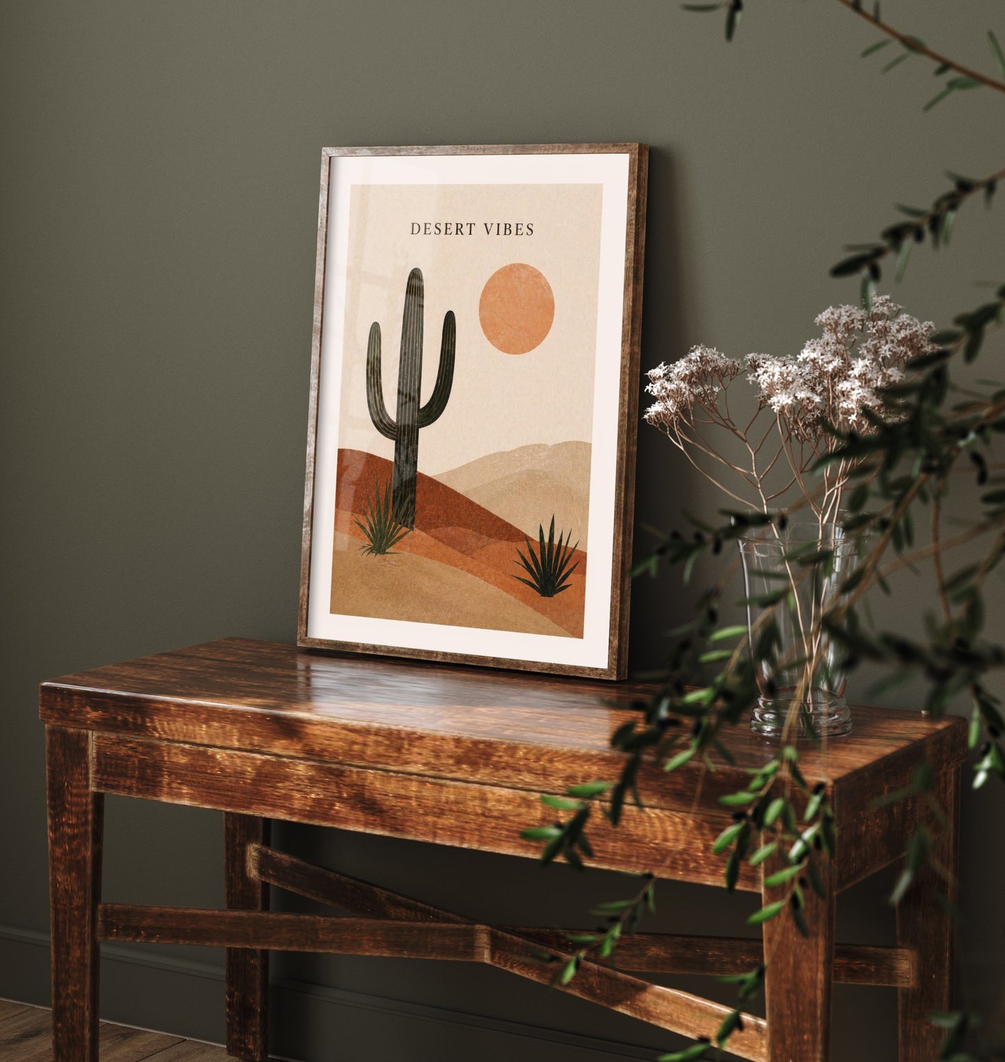 Desert Vibes Art Print - Boho Cactus Poster - Saguaro Desert Illustration - Terracotta Wall Art V1 2/3