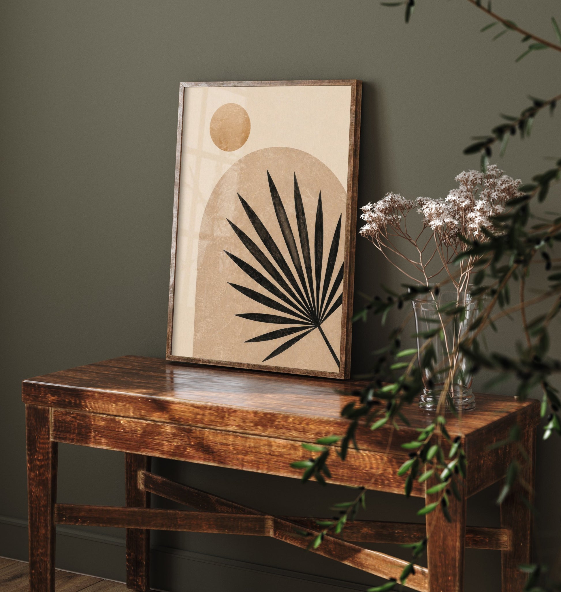 Boho Palm Leaf Art Print - Abstract Arch Poster - Earthy Botanical Illustration - Neutral Wall Art V1 3/3