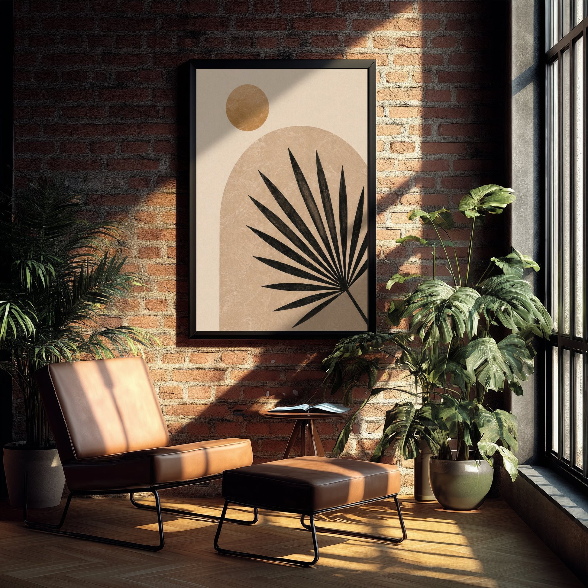 Boho Palm Leaf Art Print - Abstract Arch Poster - Earthy Botanical Illustration - Neutral Wall Art V1 3/3