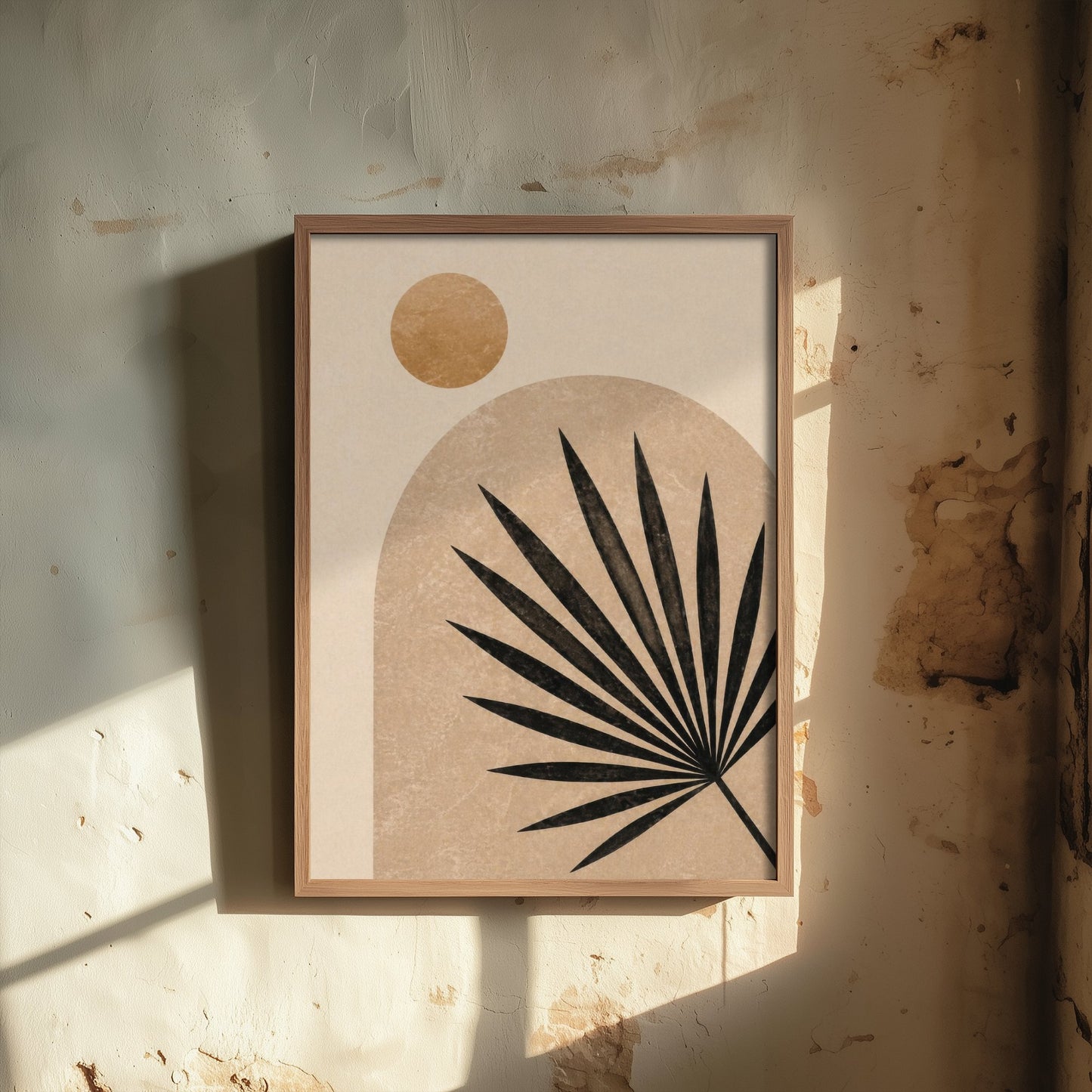 Boho Palm Leaf Art Print - Abstract Arch Poster - Earthy Botanical Illustration - Neutral Wall Art V1 3/3