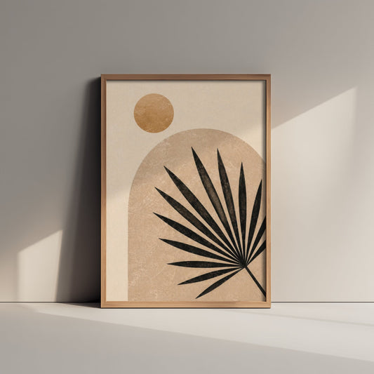 Boho Palm Leaf Art Print - Abstract Arch Poster - Earthy Botanical Illustration - Neutral Wall Art V1 3/3