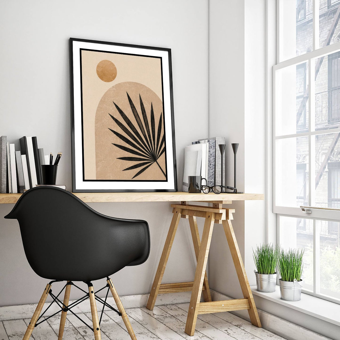 Boho Palm Leaf Art Print - Abstract Arch Poster - Earthy Botanical Illustration - Neutral Wall Art V1 3/3