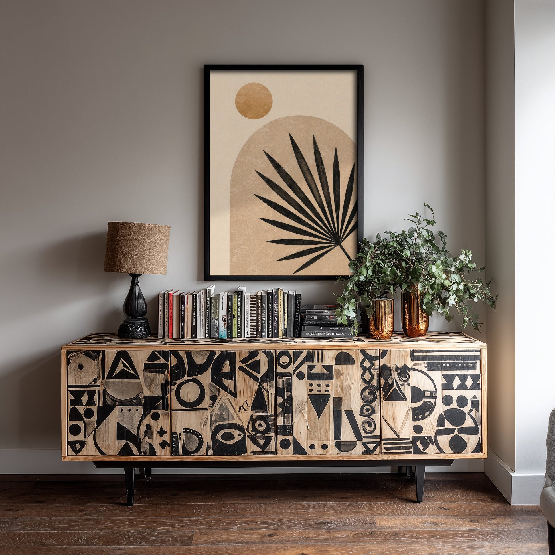 Boho Palm Leaf Art Print - Abstract Arch Poster - Earthy Botanical Illustration - Neutral Wall Art V1 3/3