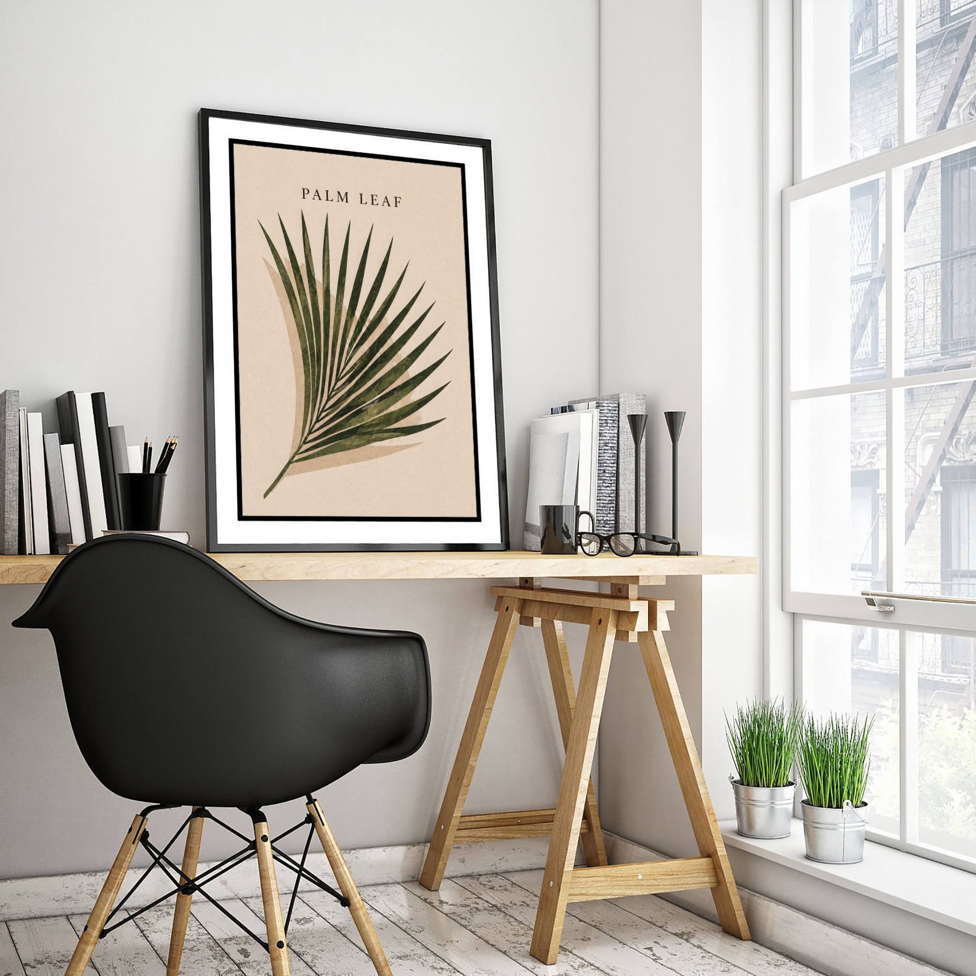Palm Leaf Art Print - Boho Botanical Poster - Minimalist Leaf Illustration - Earthy Green Wall Art V2 1/3
