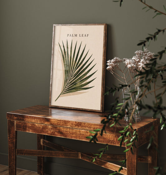 Palm Leaf Art Print - Boho Botanical Poster - Minimalist Leaf Illustration - Earthy Green Wall Art V2 1/3