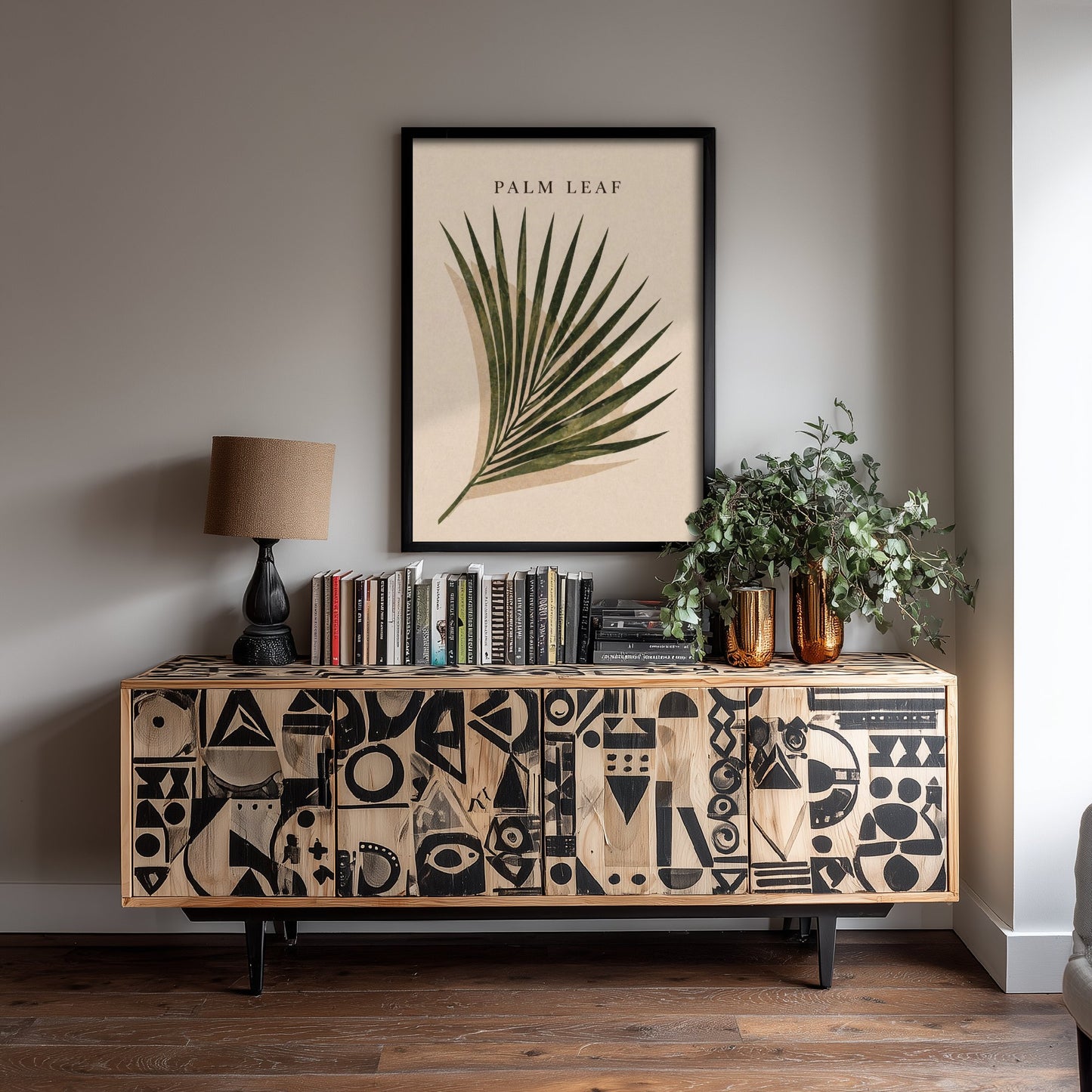 Palm Leaf Art Print - Boho Botanical Poster - Minimalist Leaf Illustration - Earthy Green Wall Art V2 1/3