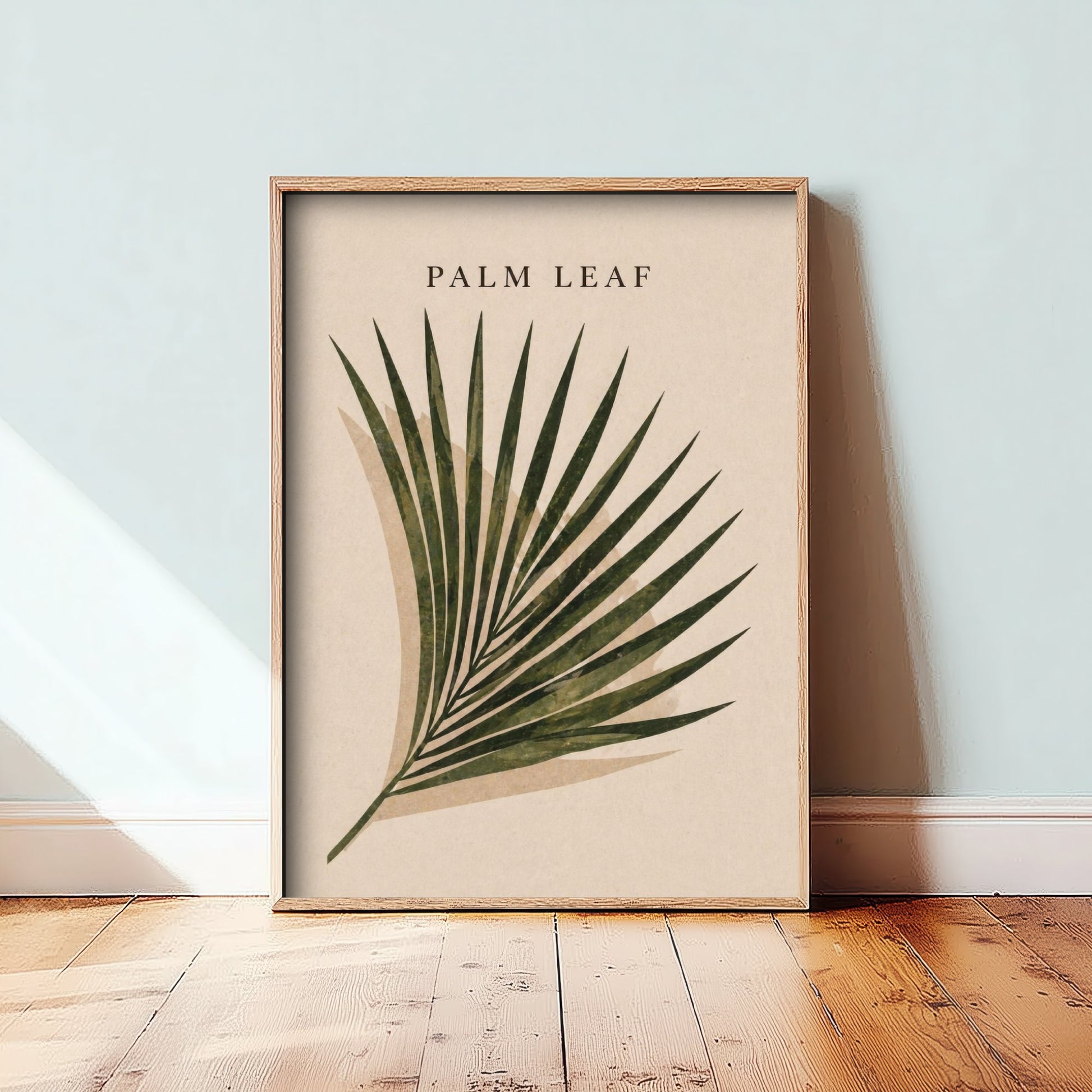 Palm Leaf Art Print - Boho Botanical Poster - Minimalist Leaf Illustration - Earthy Green Wall Art V2 1/3