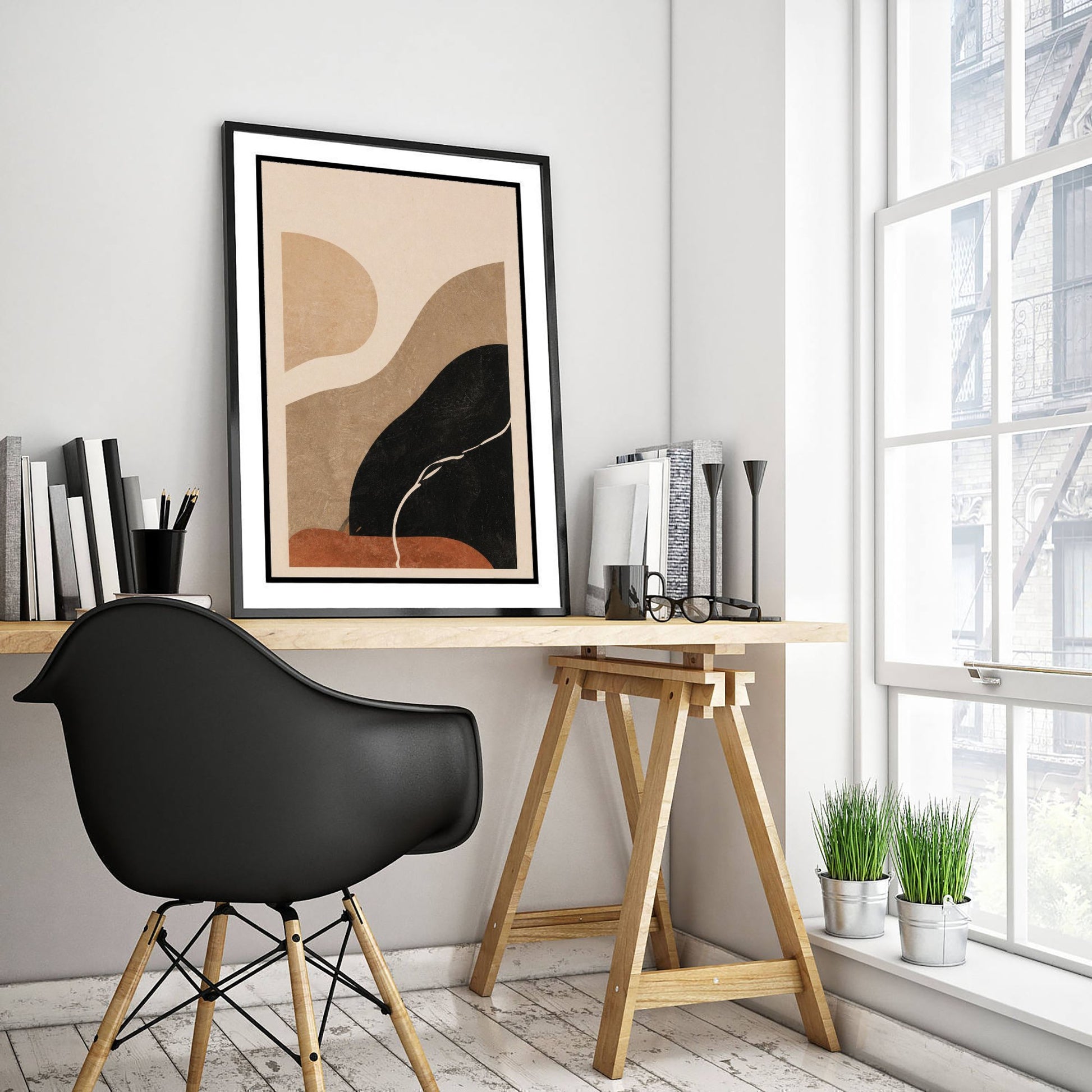 Boho Abstract Art Print - Organic Shapes Poster - Earthy Minimalist Illustration - Neutral Wall Art V2 2/3