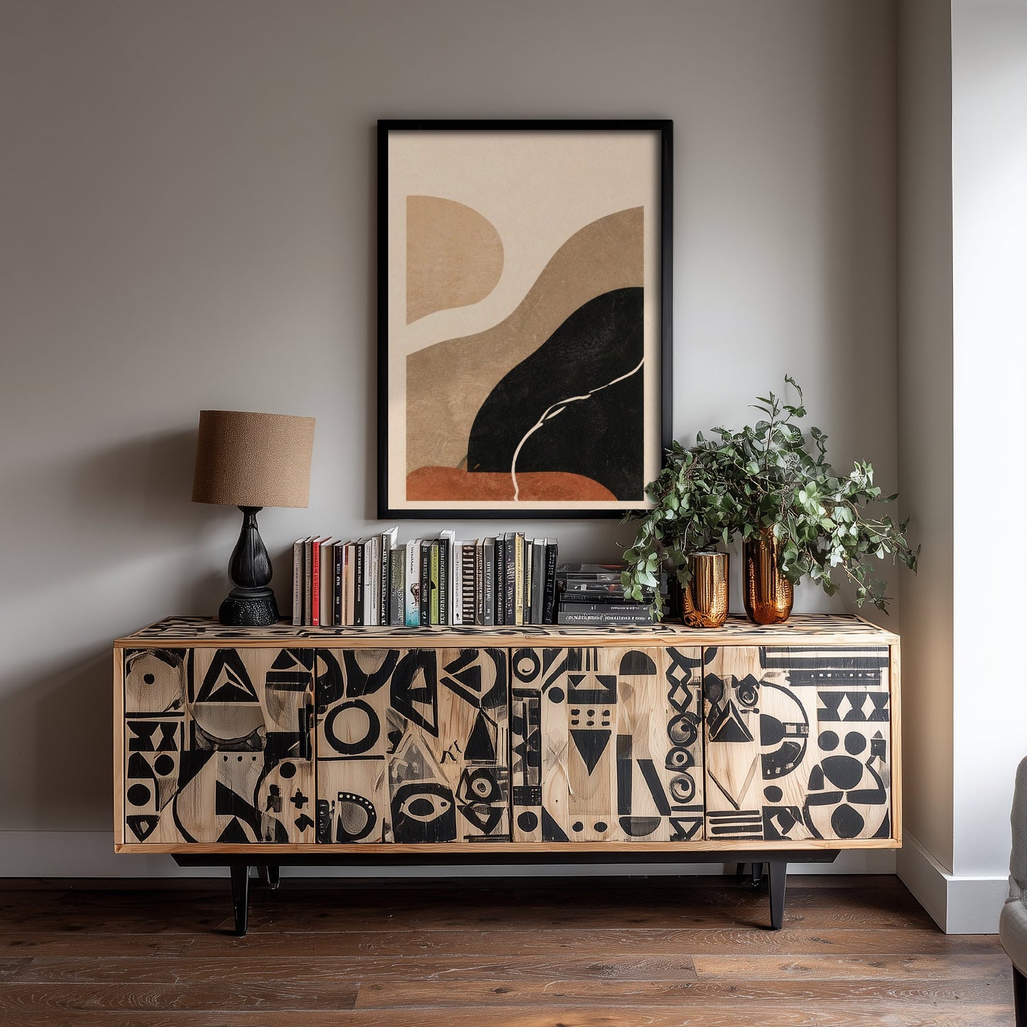 Boho Abstract Art Print - Organic Shapes Poster - Earthy Minimalist Illustration - Neutral Wall Art V2 2/3
