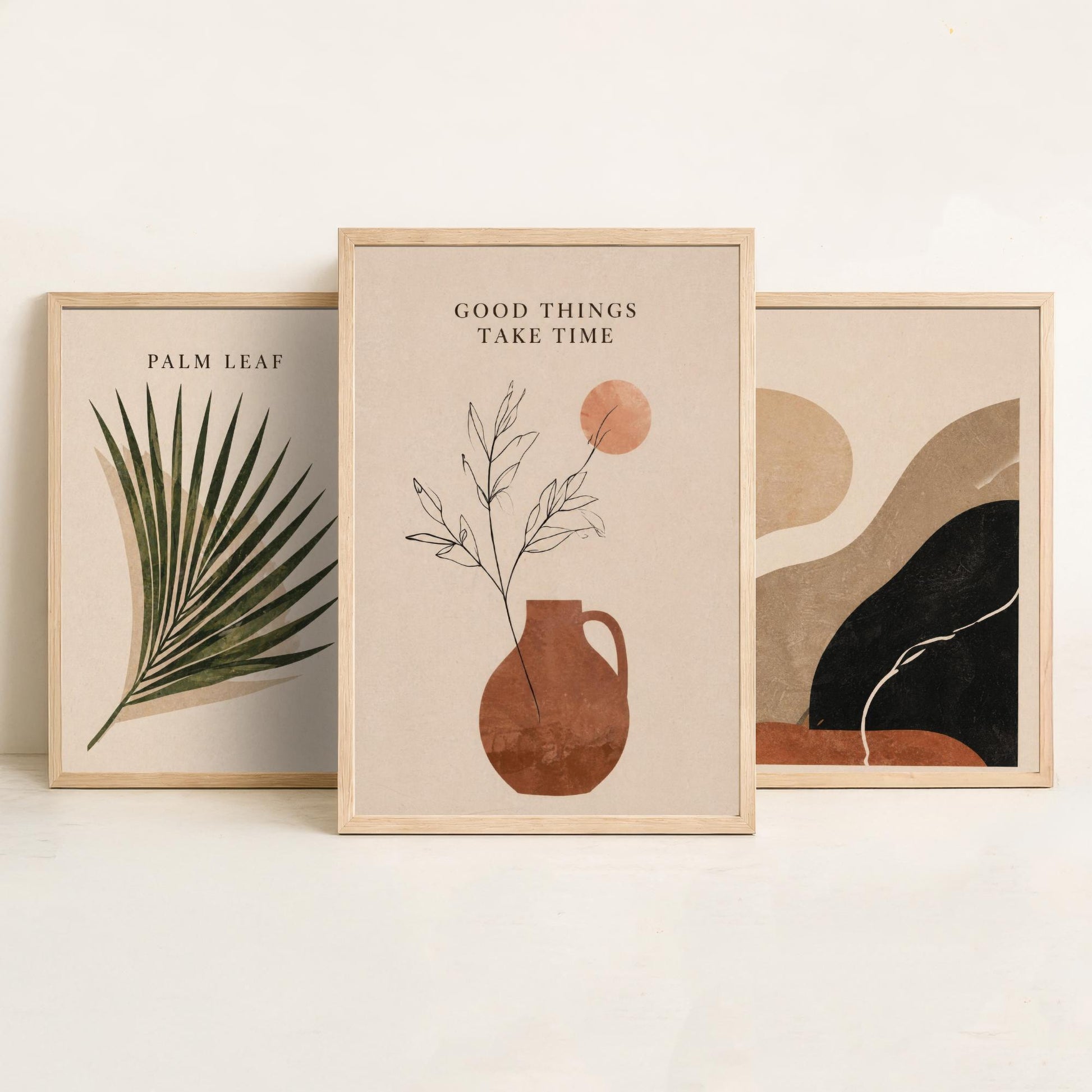 Set of Three Boho Desert Abstract Art Prints - Palm Leaf & Terracotta - Southwestern Wall Art Poster Painting Decor V2