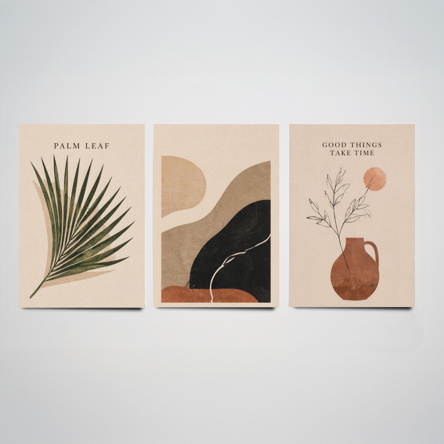 Set of Three Boho Desert Abstract Art Prints - Palm Leaf & Terracotta - Southwestern Wall Art Poster Painting Decor V2