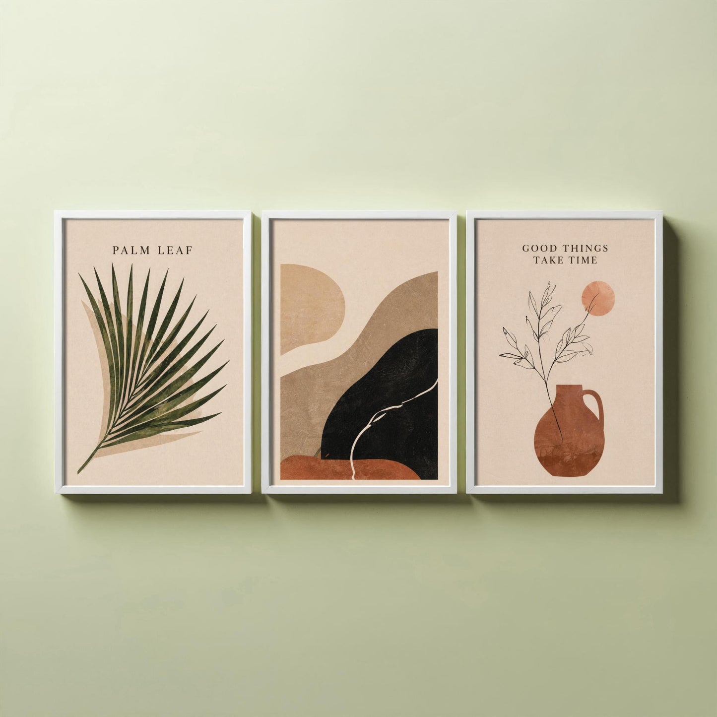 Set of Three Boho Desert Abstract Art Prints - Palm Leaf & Terracotta - Southwestern Wall Art Poster Painting Decor V2