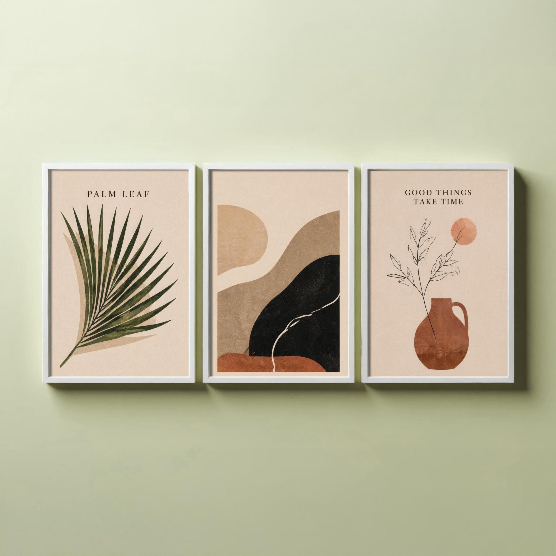 Set of Three Boho Desert Abstract Art Prints - Palm Leaf & Terracotta - Southwestern Wall Art Poster Painting Decor V2