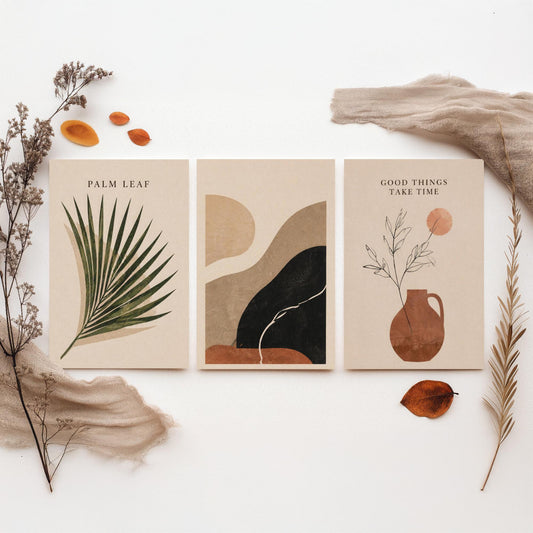 Set of Three Boho Desert Abstract Art Prints - Palm Leaf & Terracotta - Southwestern Wall Art Poster Painting Decor V2