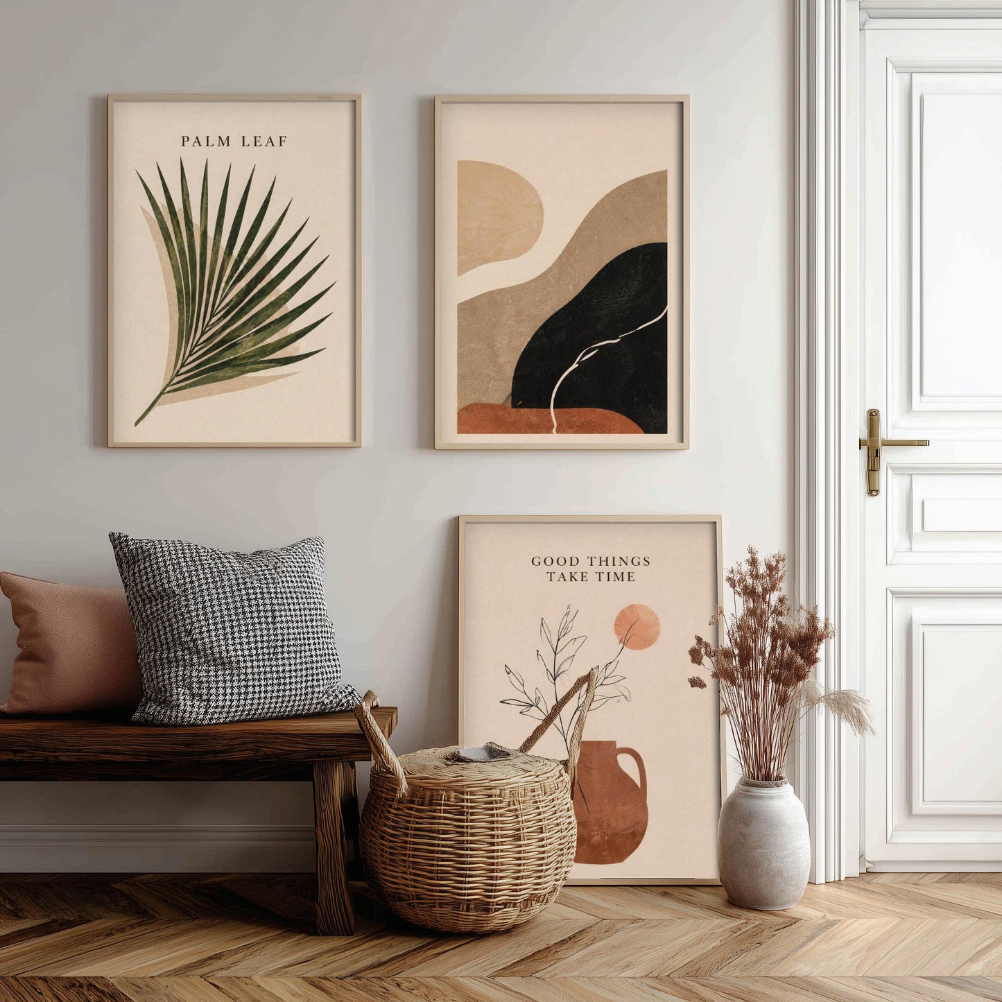 Set of Three Boho Desert Abstract Art Prints - Palm Leaf & Terracotta - Southwestern Wall Art Poster Painting Decor V2