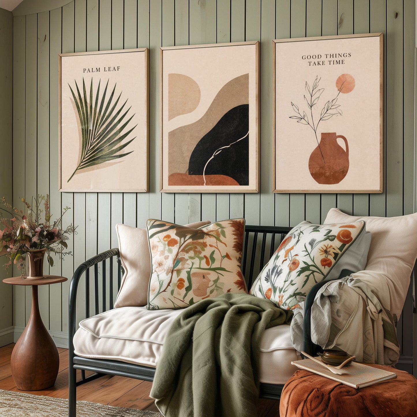 Set of Three Boho Desert Abstract Art Prints - Palm Leaf & Terracotta - Southwestern Wall Art Poster Painting Decor V2