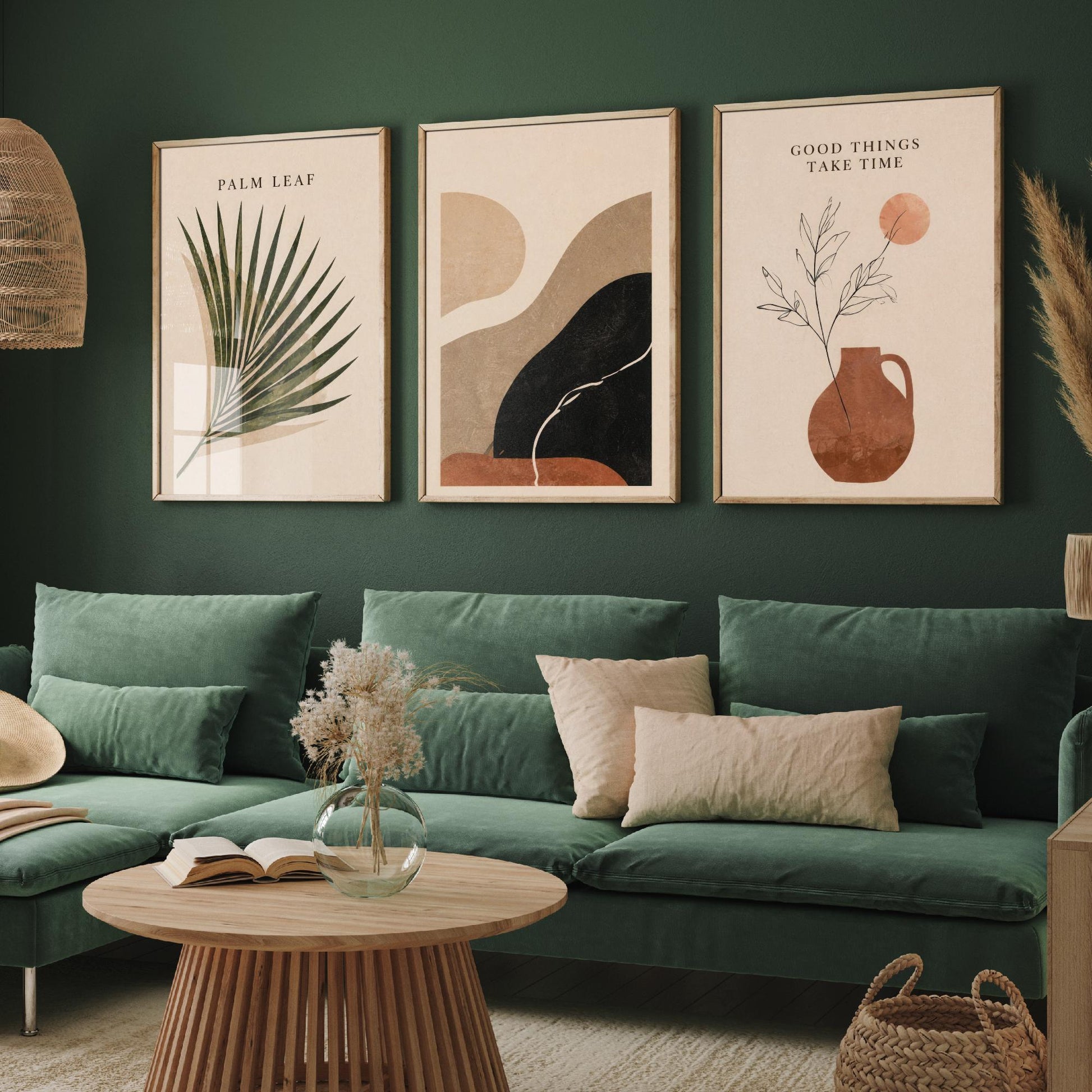 Set of Three Boho Desert Abstract Art Prints - Palm Leaf & Terracotta - Southwestern Wall Art Poster Painting Decor V2