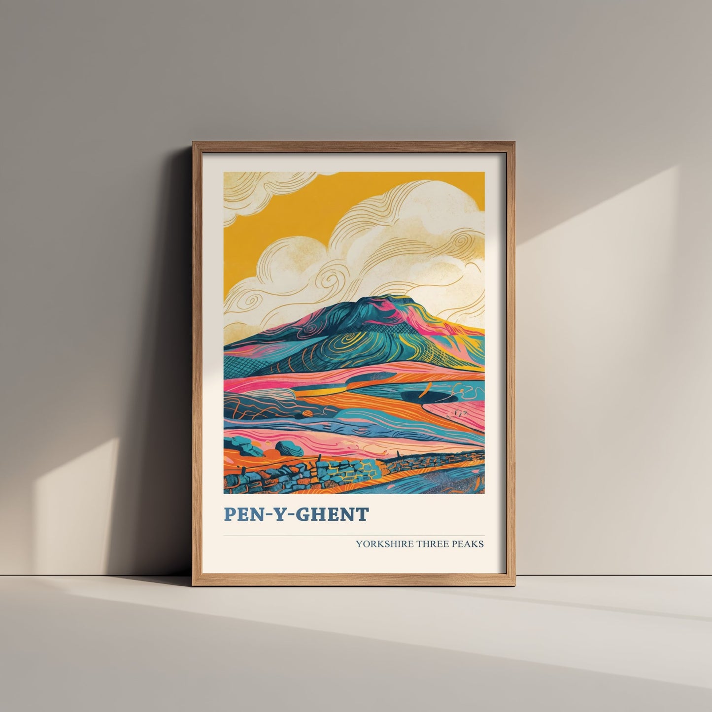 Pen y Ghent Travel Poster - Yorkshire Three Peaks Art Print - Vibrant Mountain Painting - Dales Landscape V2 1/3