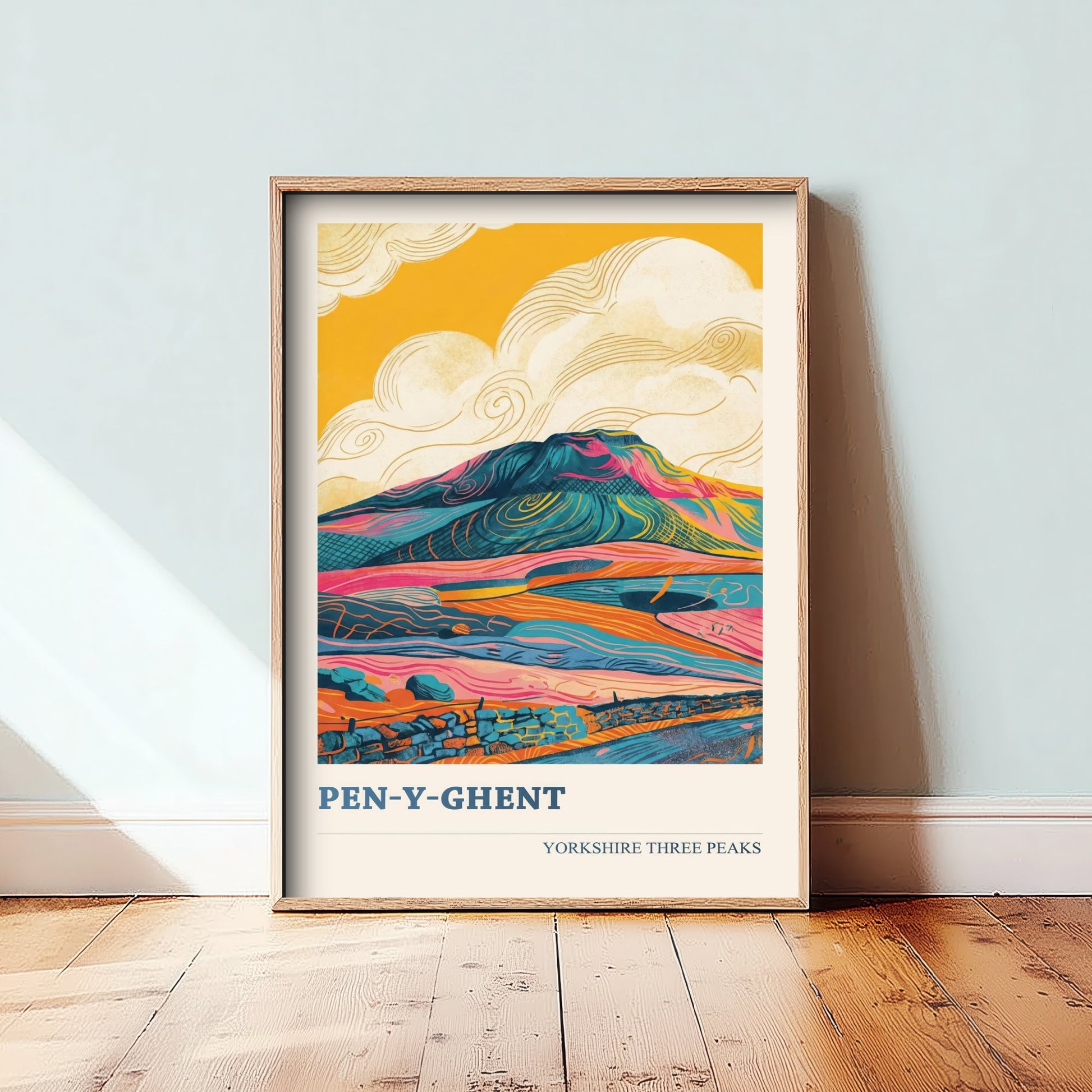 Pen y Ghent Travel Poster - Yorkshire Three Peaks Art Print - Vibrant Mountain Painting - Dales Landscape V2 1/3