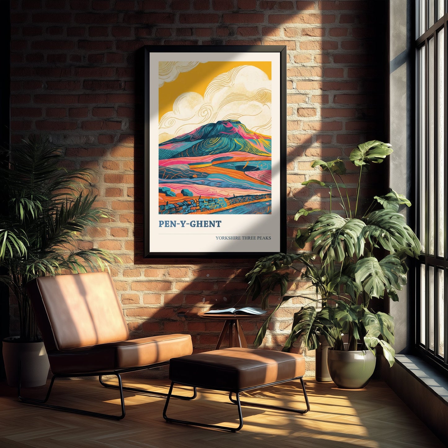 Pen y Ghent Travel Poster - Yorkshire Three Peaks Art Print - Vibrant Mountain Painting - Dales Landscape V2 1/3