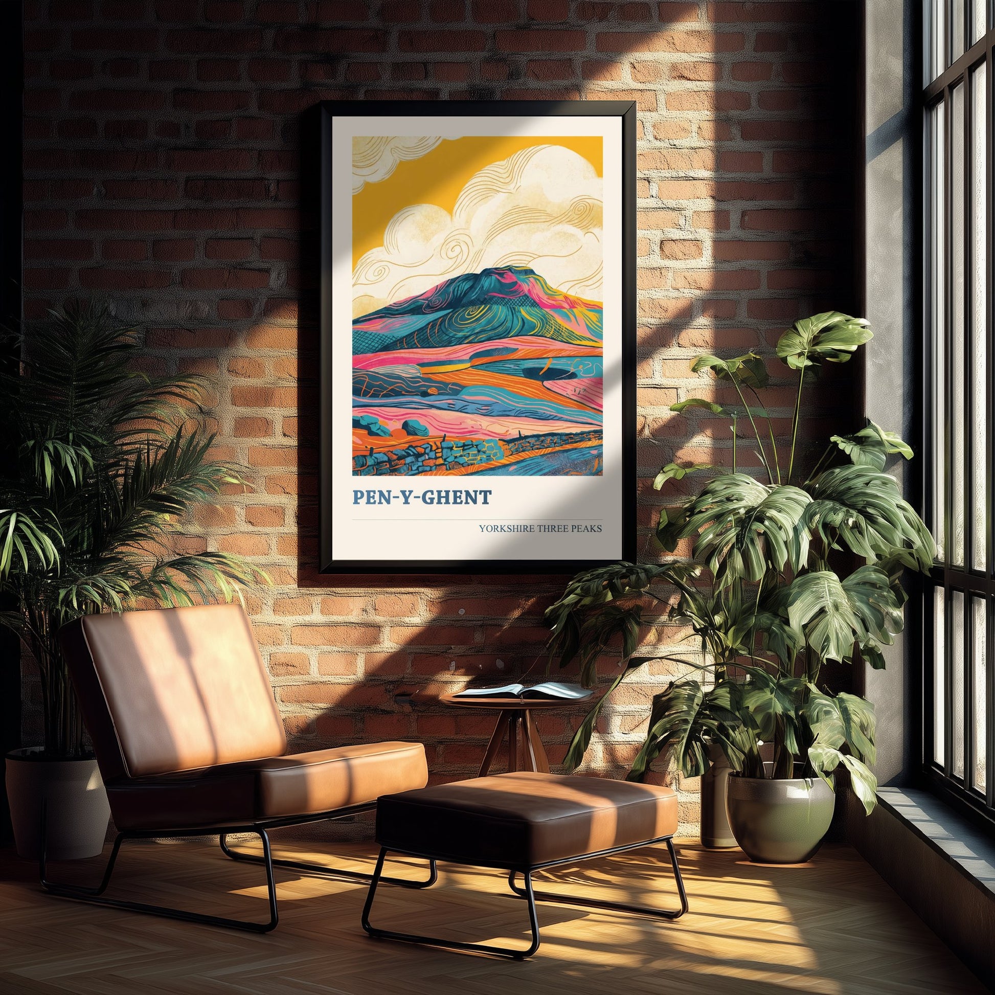 Pen y Ghent Travel Poster - Yorkshire Three Peaks Art Print - Vibrant Mountain Painting - Dales Landscape V2 1/3