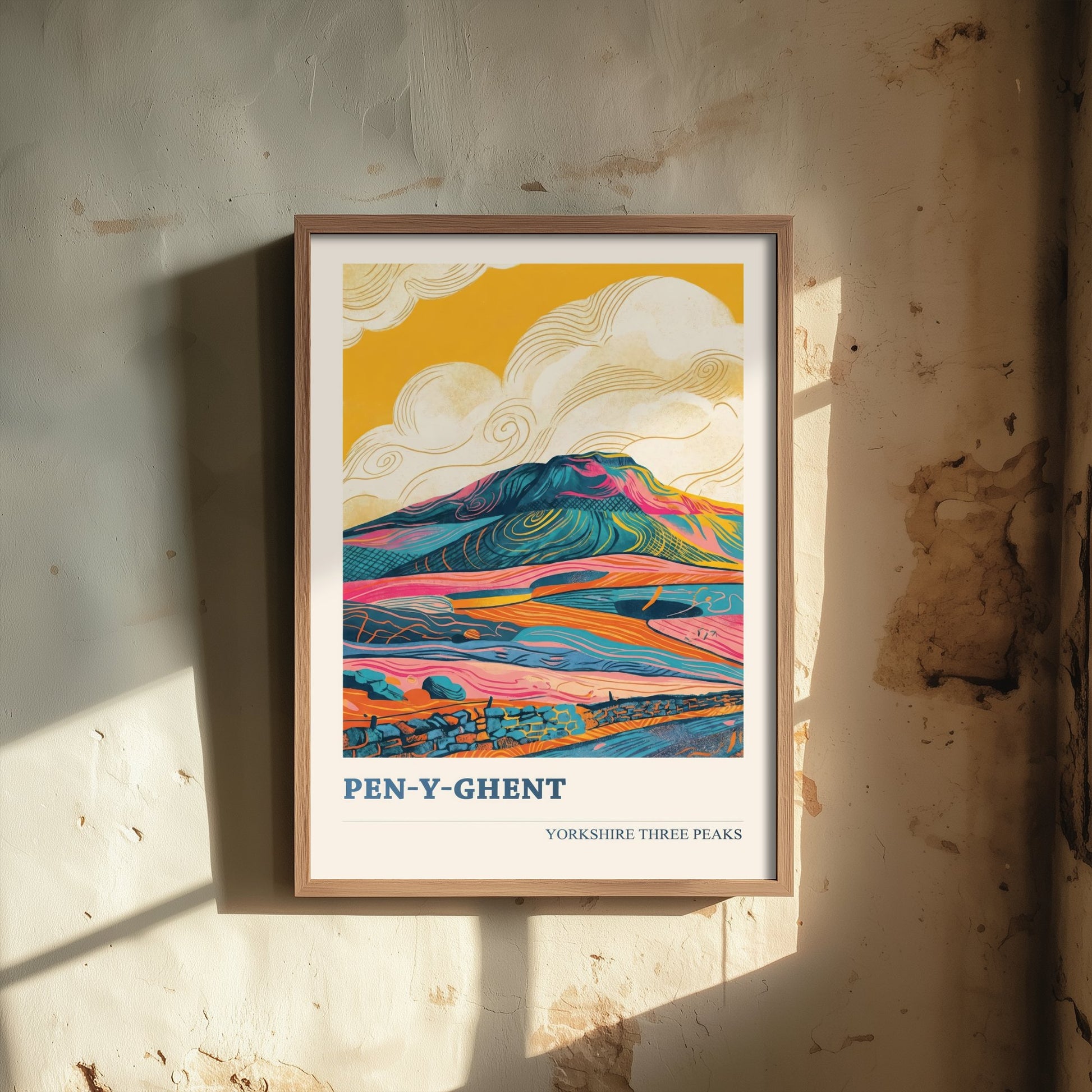 Pen y Ghent Travel Poster - Yorkshire Three Peaks Art Print - Vibrant Mountain Painting - Dales Landscape V2 1/3