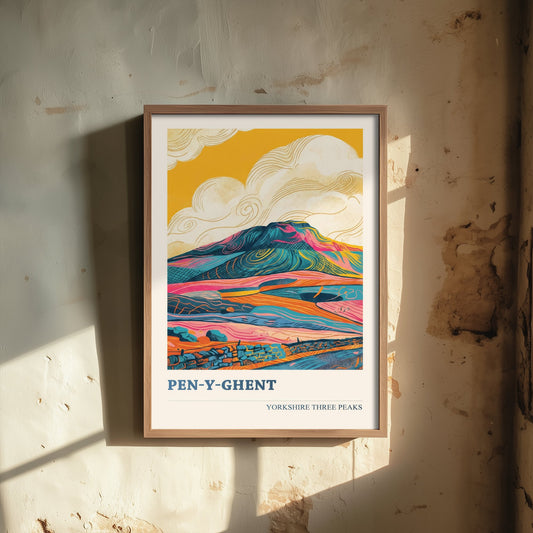 Pen y Ghent Travel Poster - Yorkshire Three Peaks Art Print - Vibrant Mountain Painting - Dales Landscape V2 1/3