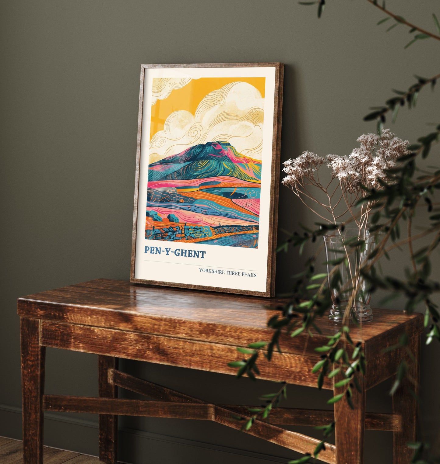 Pen y Ghent Travel Poster - Yorkshire Three Peaks Art Print - Vibrant Mountain Painting - Dales Landscape V2 1/3