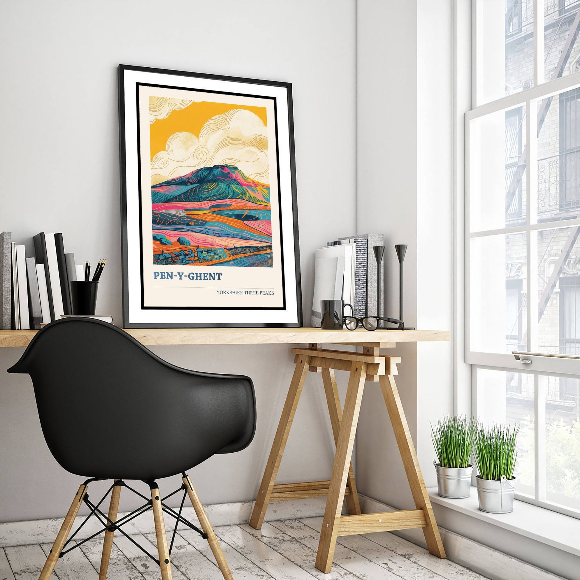 Pen y Ghent Travel Poster - Yorkshire Three Peaks Art Print - Vibrant Mountain Painting - Dales Landscape V2 1/3