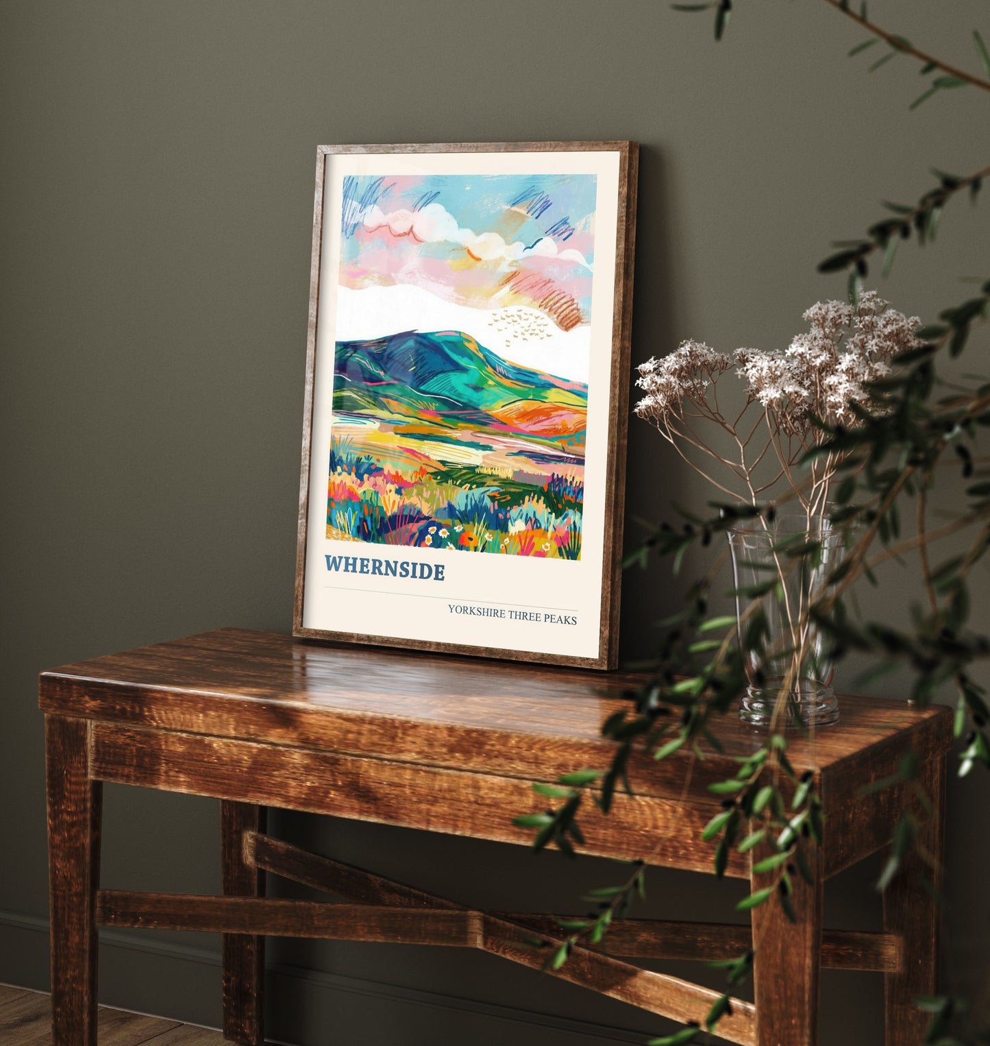 Whernside Travel Poster - Yorkshire Three Peaks Art Print - Vibrant Mountain Painting - Dales Landscape V2 2/3