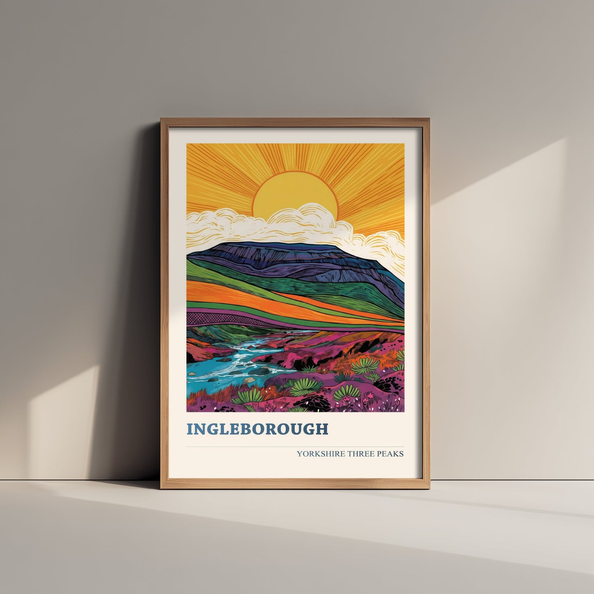Ingleborough Travel Poster - Yorkshire Three Peaks Art Print - Vibrant Mountain Painting - Sunrise Landscape V2 3/3