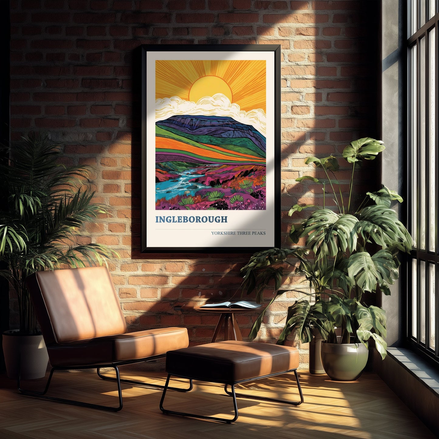 Ingleborough Travel Poster - Yorkshire Three Peaks Art Print - Vibrant Mountain Painting - Sunrise Landscape V2 3/3