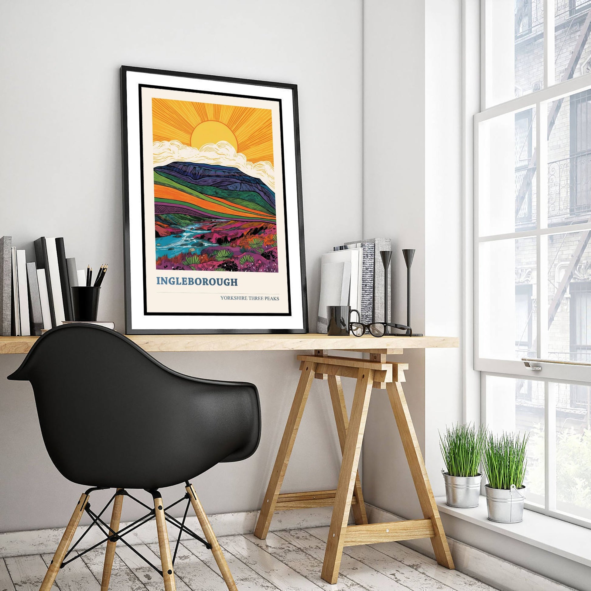 Ingleborough Travel Poster - Yorkshire Three Peaks Art Print - Vibrant Mountain Painting - Sunrise Landscape V2 3/3