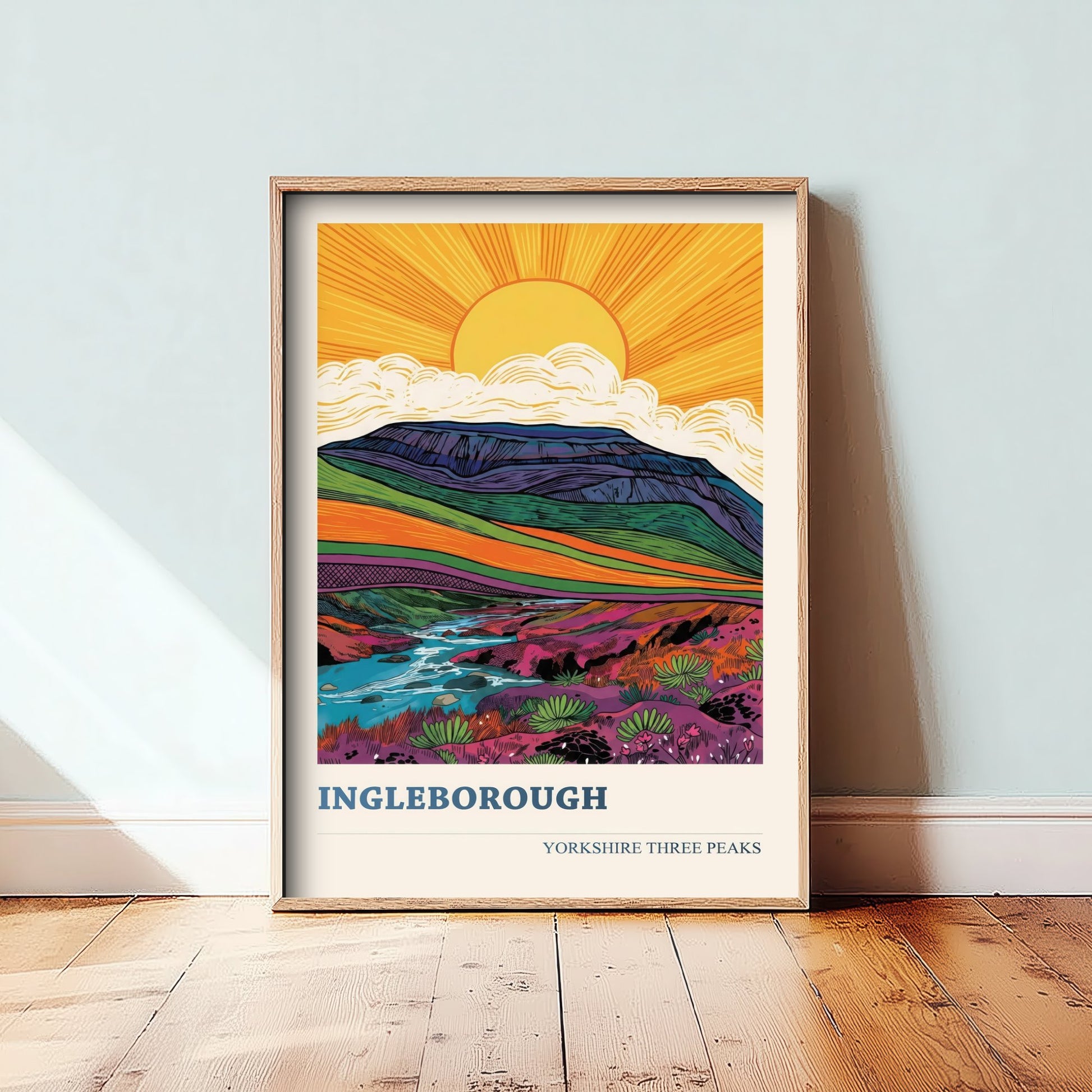 Ingleborough Travel Poster - Yorkshire Three Peaks Art Print - Vibrant Mountain Painting - Sunrise Landscape V2 3/3