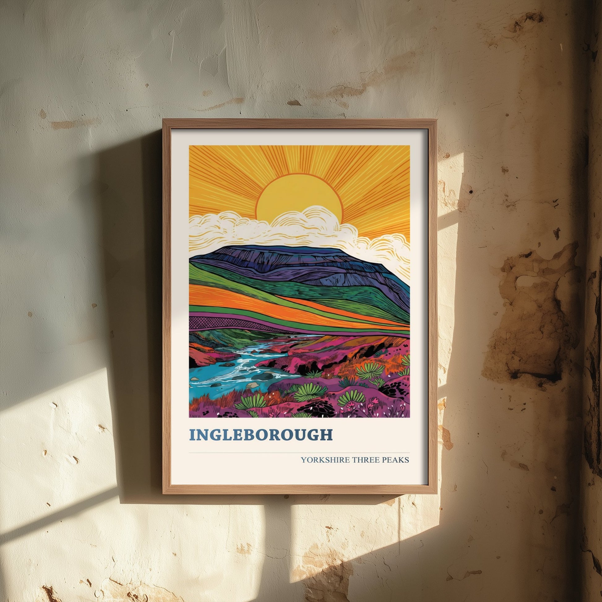 Ingleborough Travel Poster - Yorkshire Three Peaks Art Print - Vibrant Mountain Painting - Sunrise Landscape V2 3/3