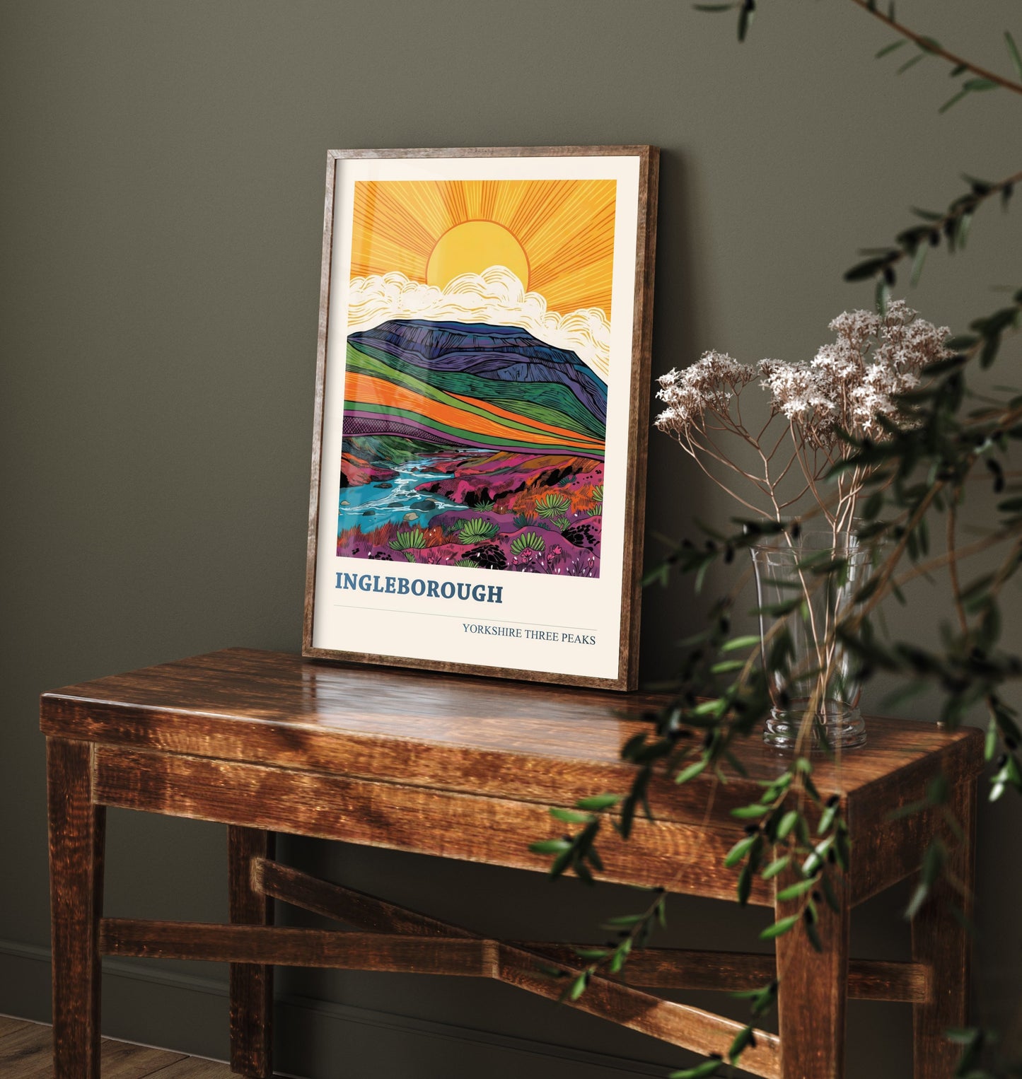 Ingleborough Travel Poster - Yorkshire Three Peaks Art Print - Vibrant Mountain Painting - Sunrise Landscape V2 3/3