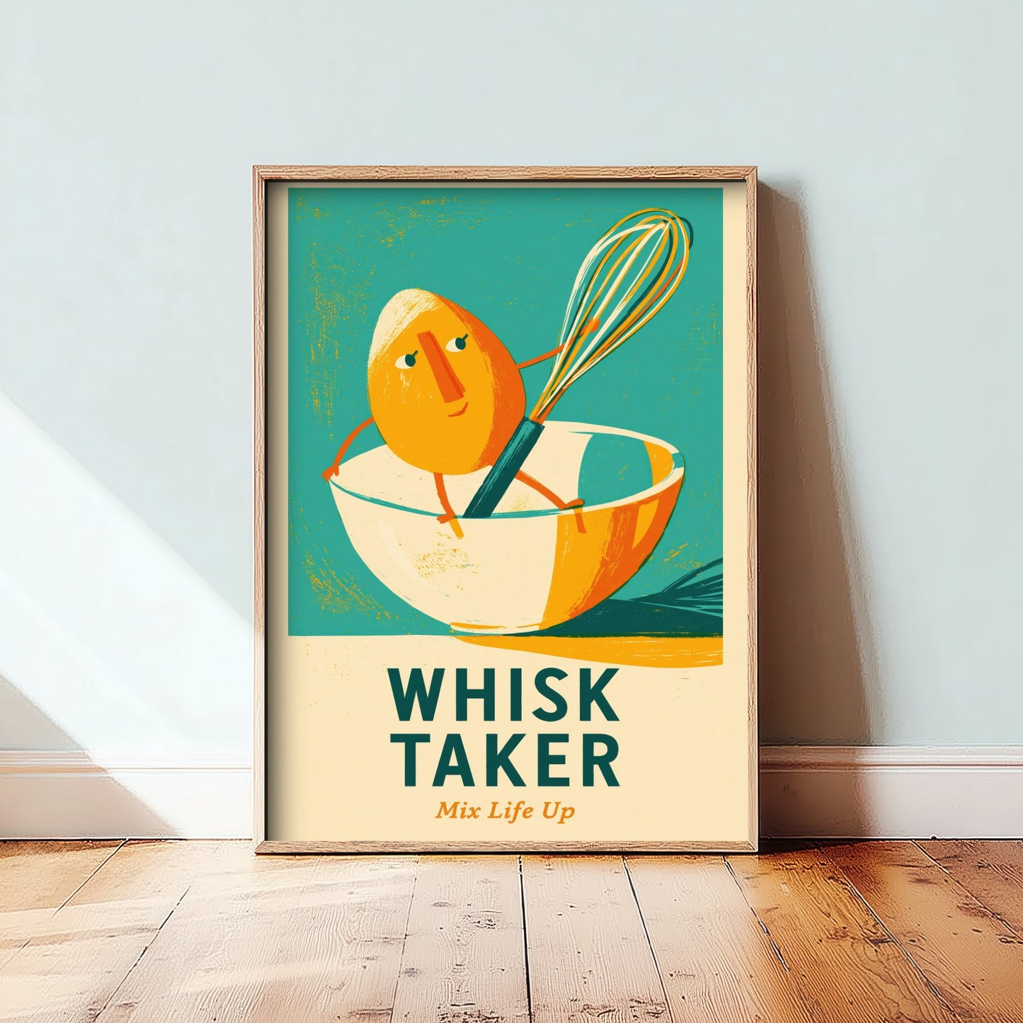 Whisk Taker Art Print - Egg and Whisk Pun Poster - Painterly Baking Illustration V1
