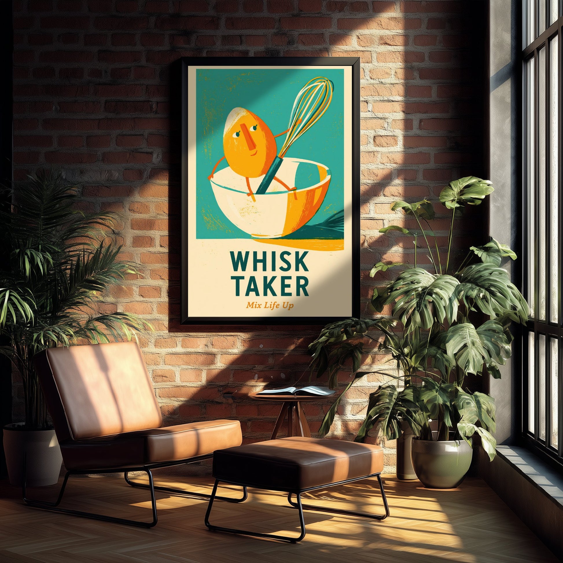Whisk Taker Art Print - Egg and Whisk Pun Poster - Painterly Baking Illustration V1