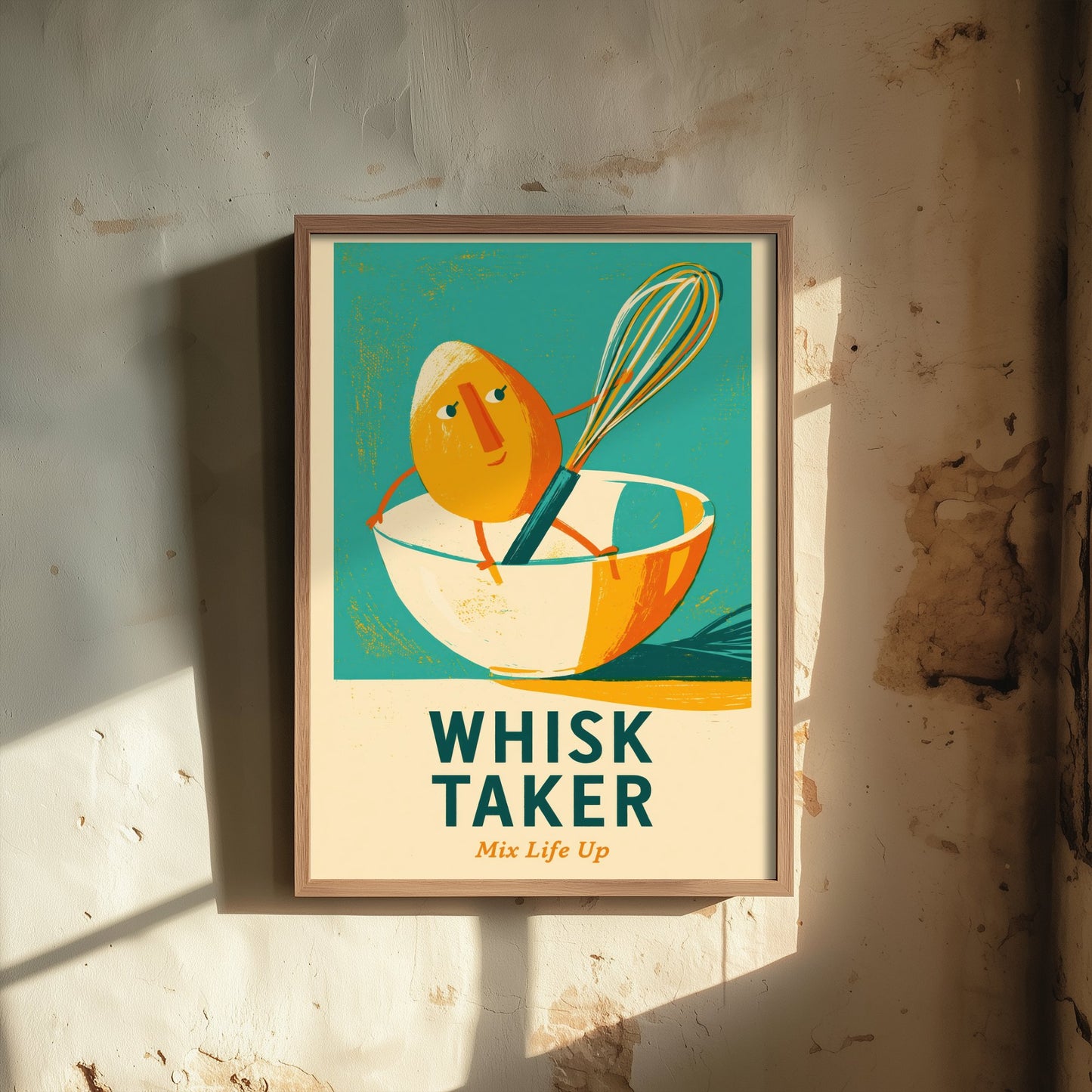 Whisk Taker Art Print - Egg and Whisk Pun Poster - Painterly Baking Illustration V1