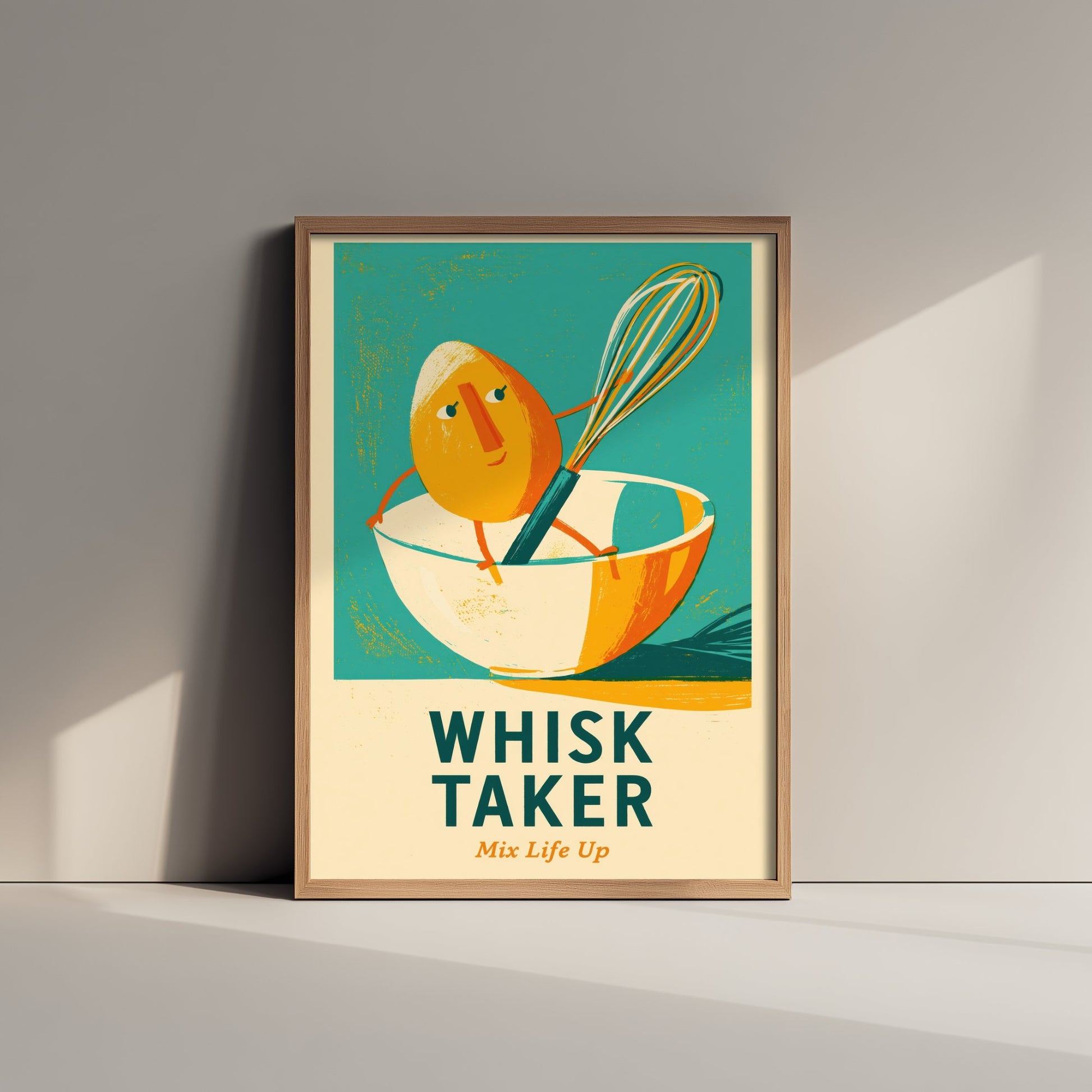 Whisk Taker Art Print - Egg and Whisk Pun Poster - Painterly Baking Illustration V1