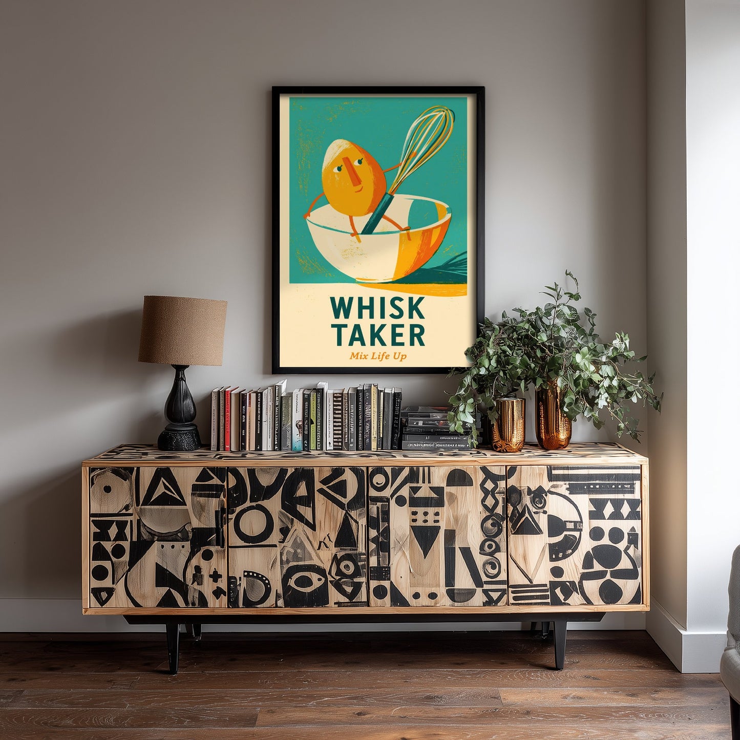 Whisk Taker Art Print - Egg and Whisk Pun Poster - Painterly Baking Illustration V1