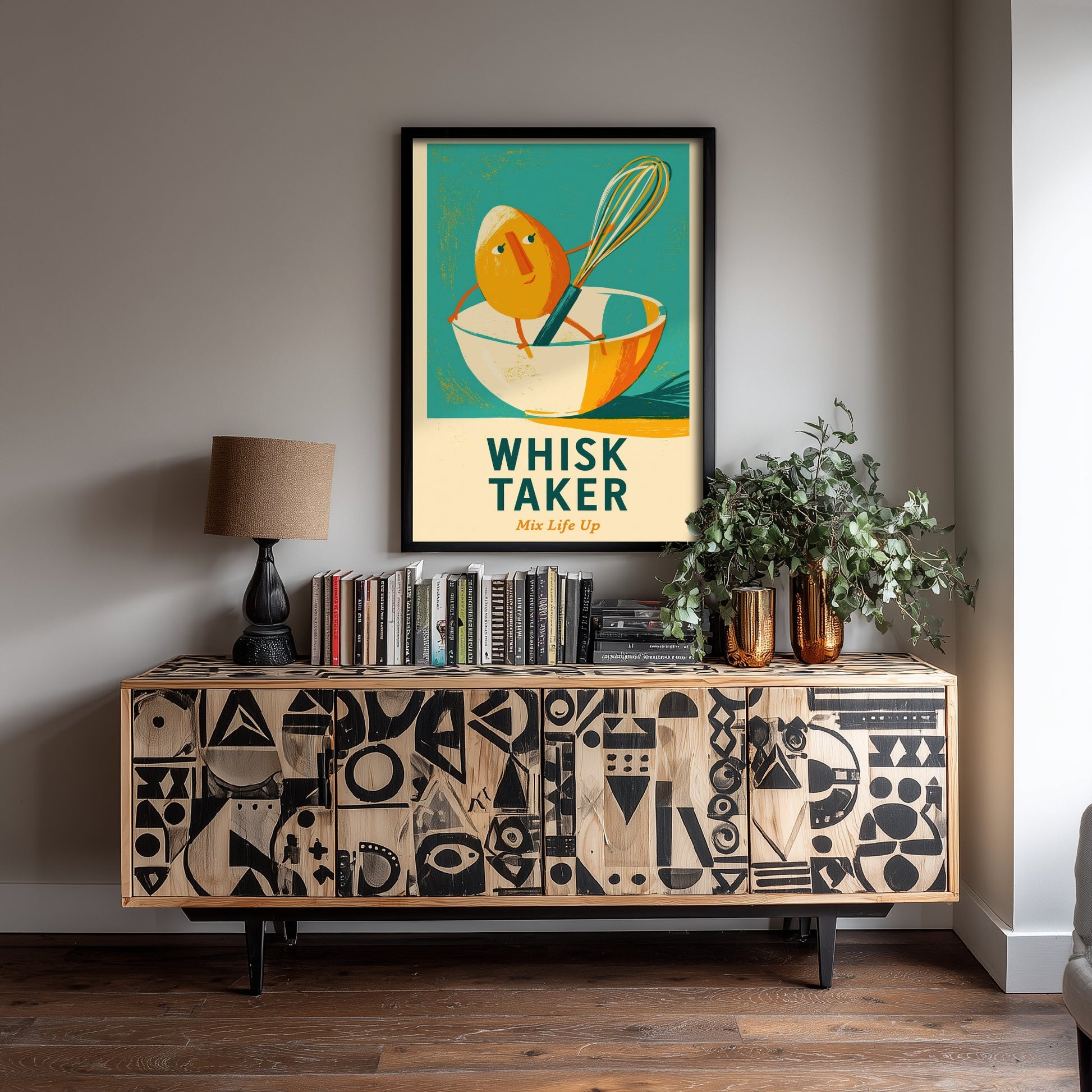 Whisk Taker Art Print - Egg and Whisk Pun Poster - Painterly Baking Illustration V1