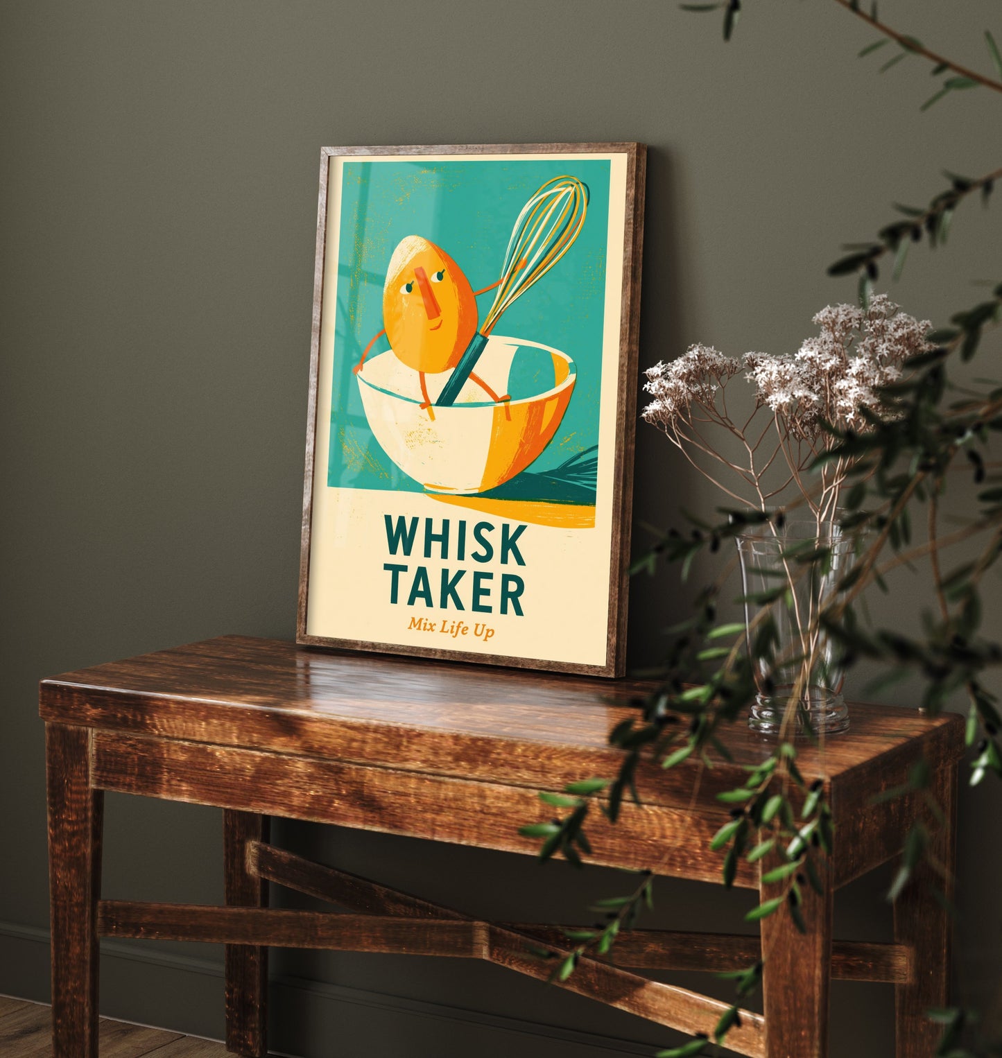 Whisk Taker Art Print - Egg and Whisk Pun Poster - Painterly Baking Illustration V1