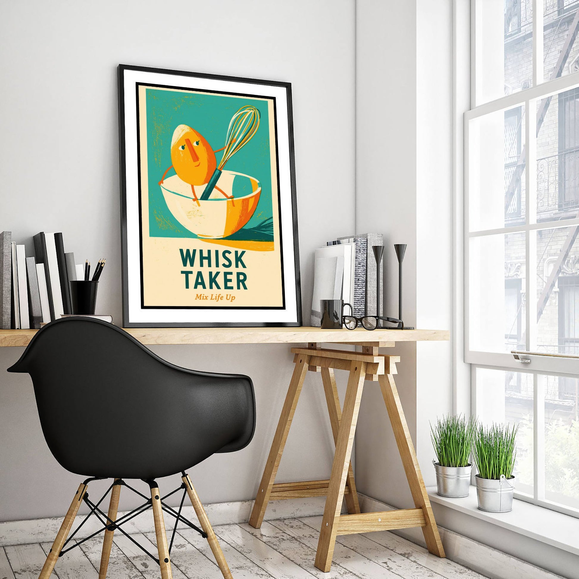 Whisk Taker Art Print - Egg and Whisk Pun Poster - Painterly Baking Illustration V1