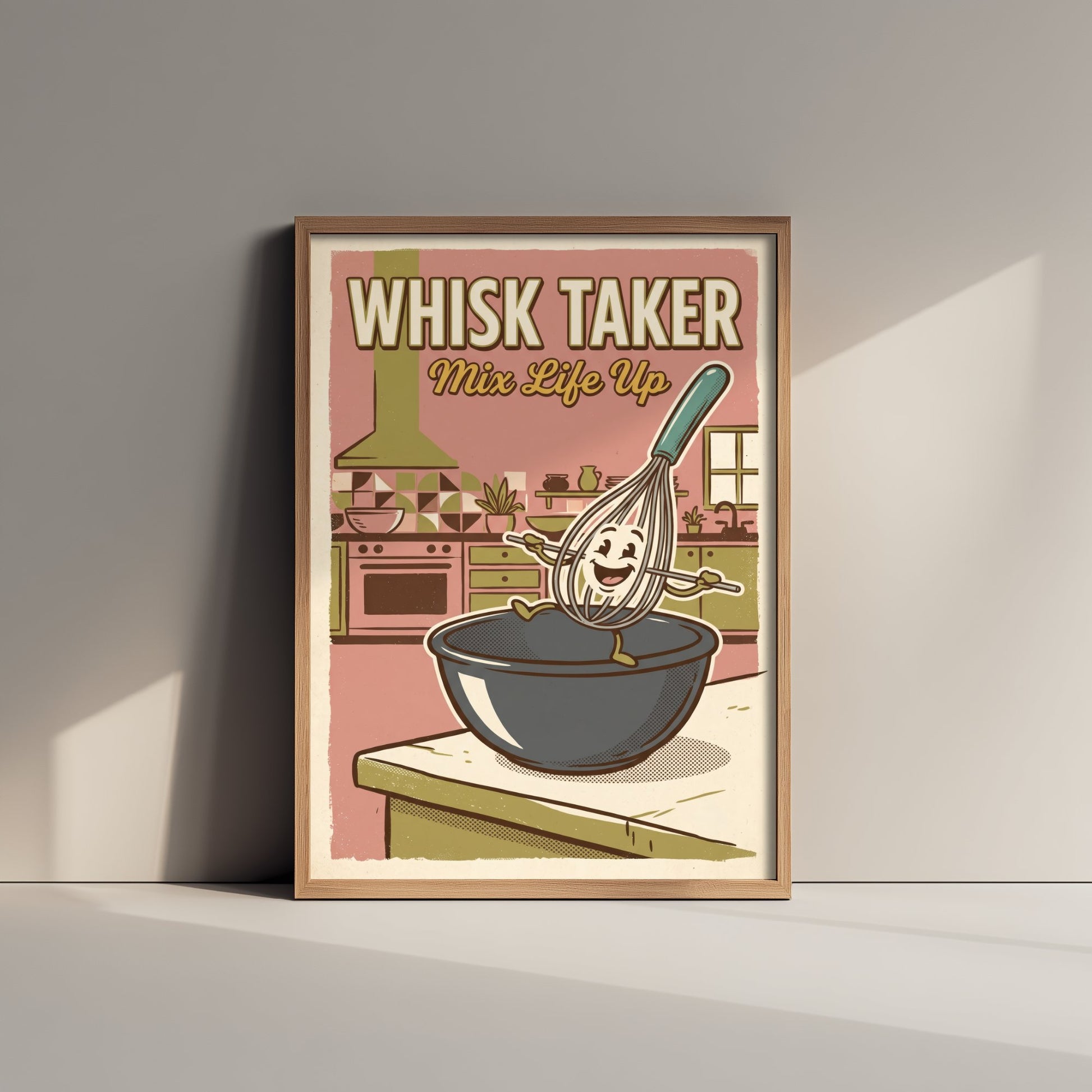 Whisk Taker Art Print - Retro Whisk Cartoon Poster - Mid Century Baking Pun Illustration V2