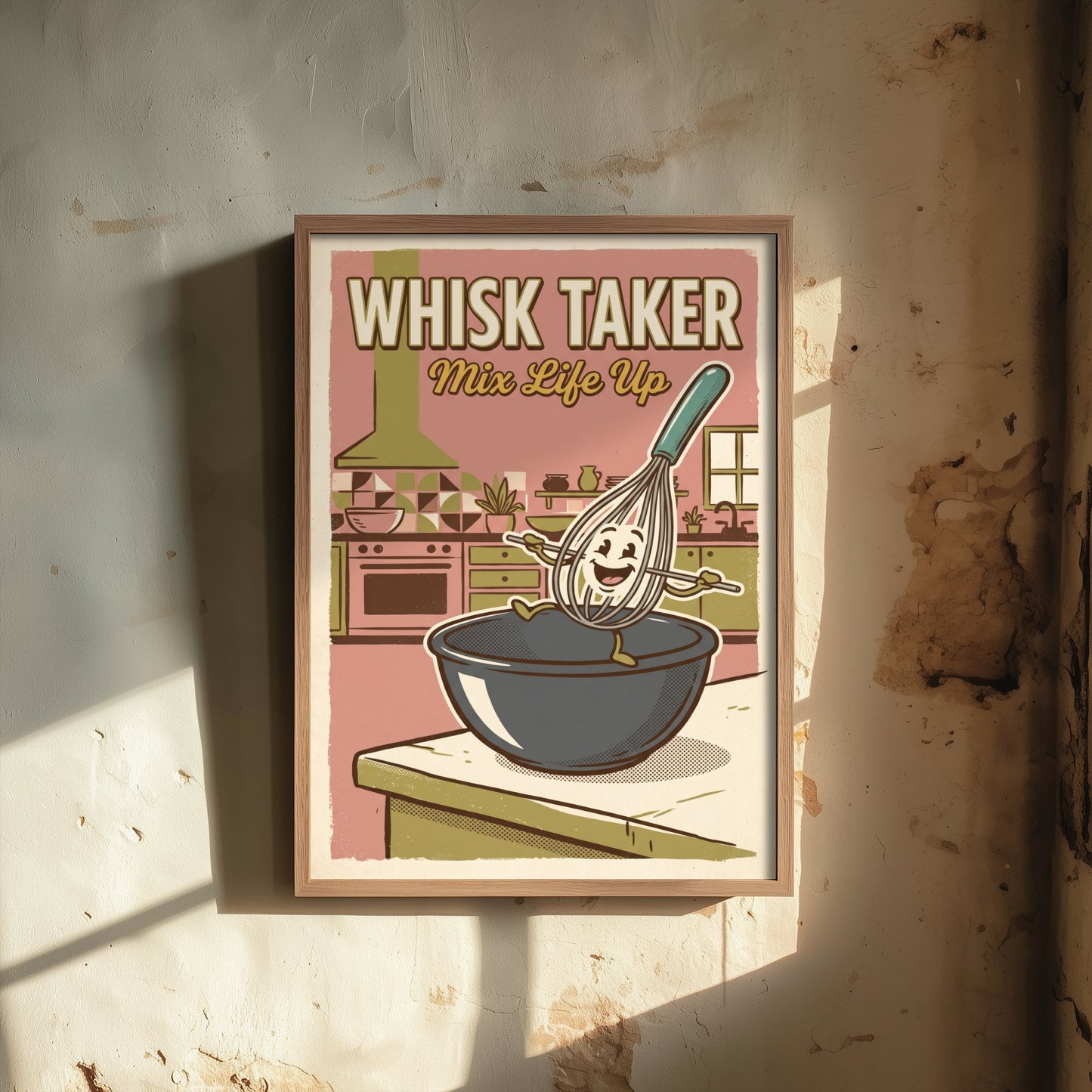 Whisk Taker Art Print - Retro Whisk Cartoon Poster - Mid Century Baking Pun Illustration V2