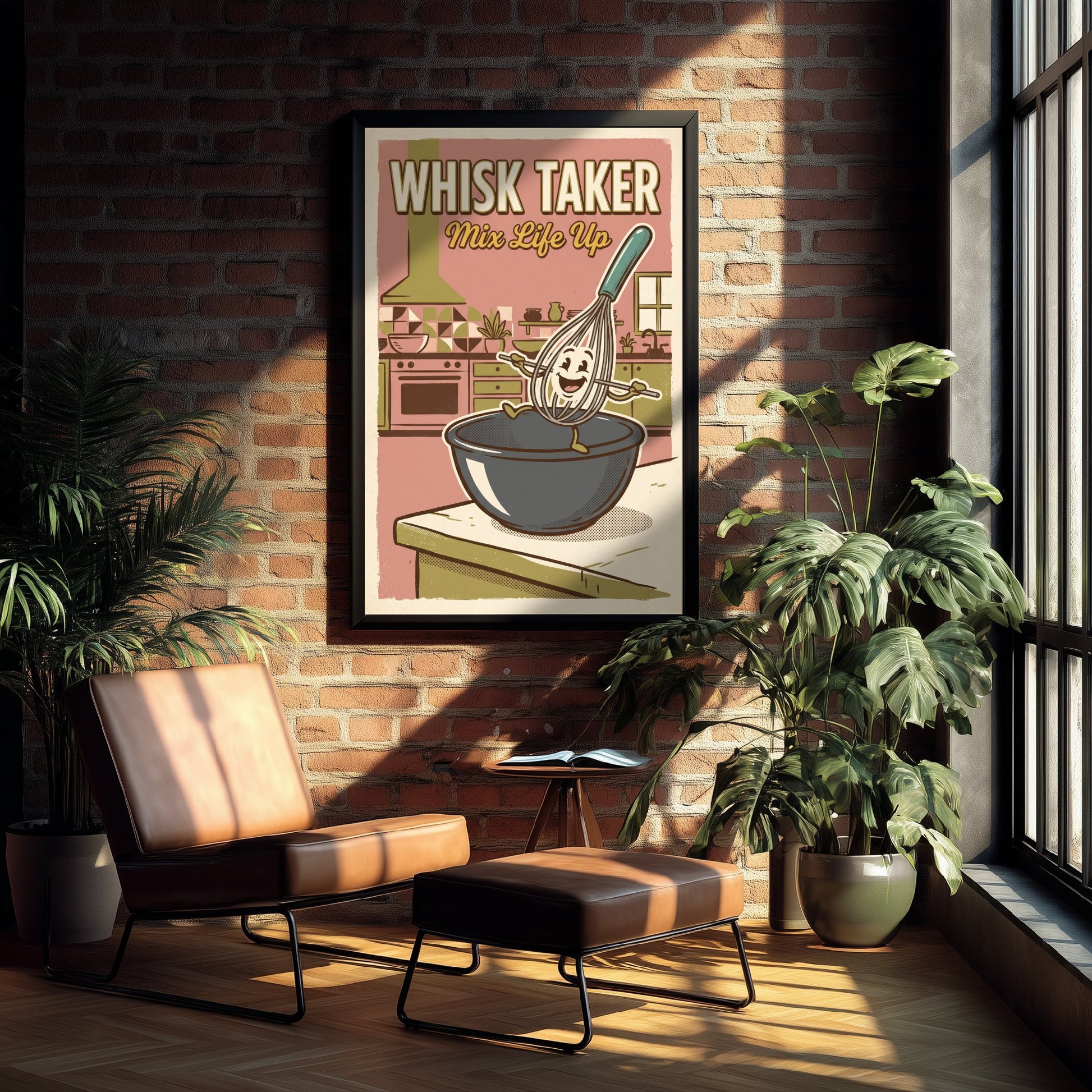 Whisk Taker Art Print - Retro Whisk Cartoon Poster - Mid Century Baking Pun Illustration V2
