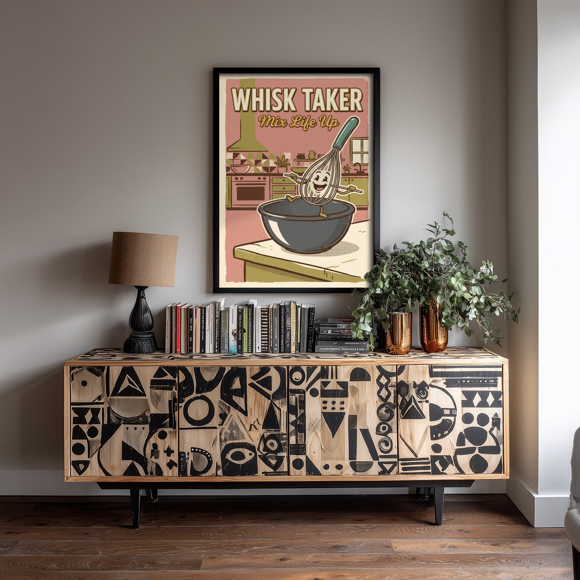 Whisk Taker Art Print - Retro Whisk Cartoon Poster - Mid Century Baking Pun Illustration V2